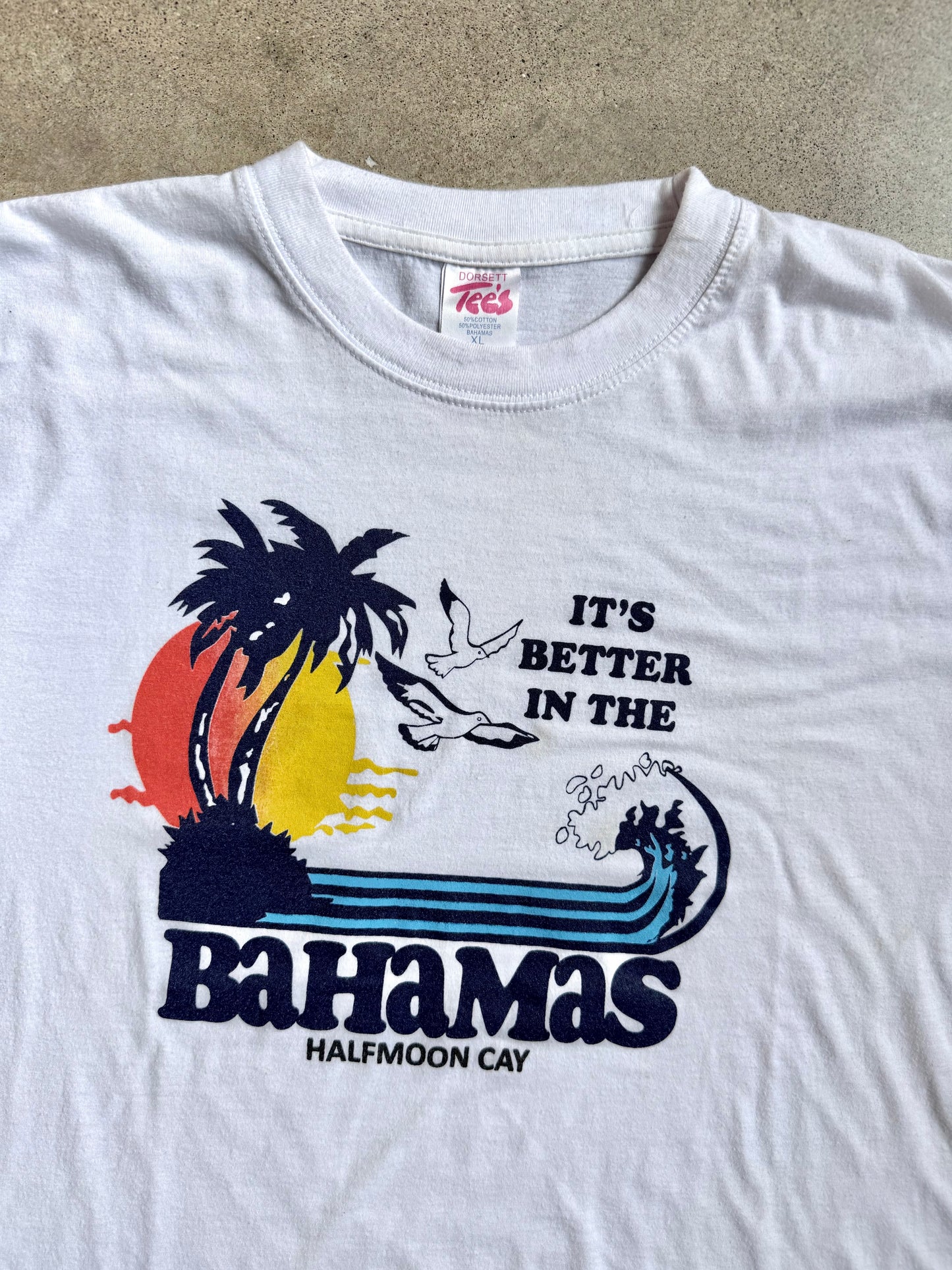 Vintage 1980s Bahamas Halfmoon Cay Graphic Tee | XL