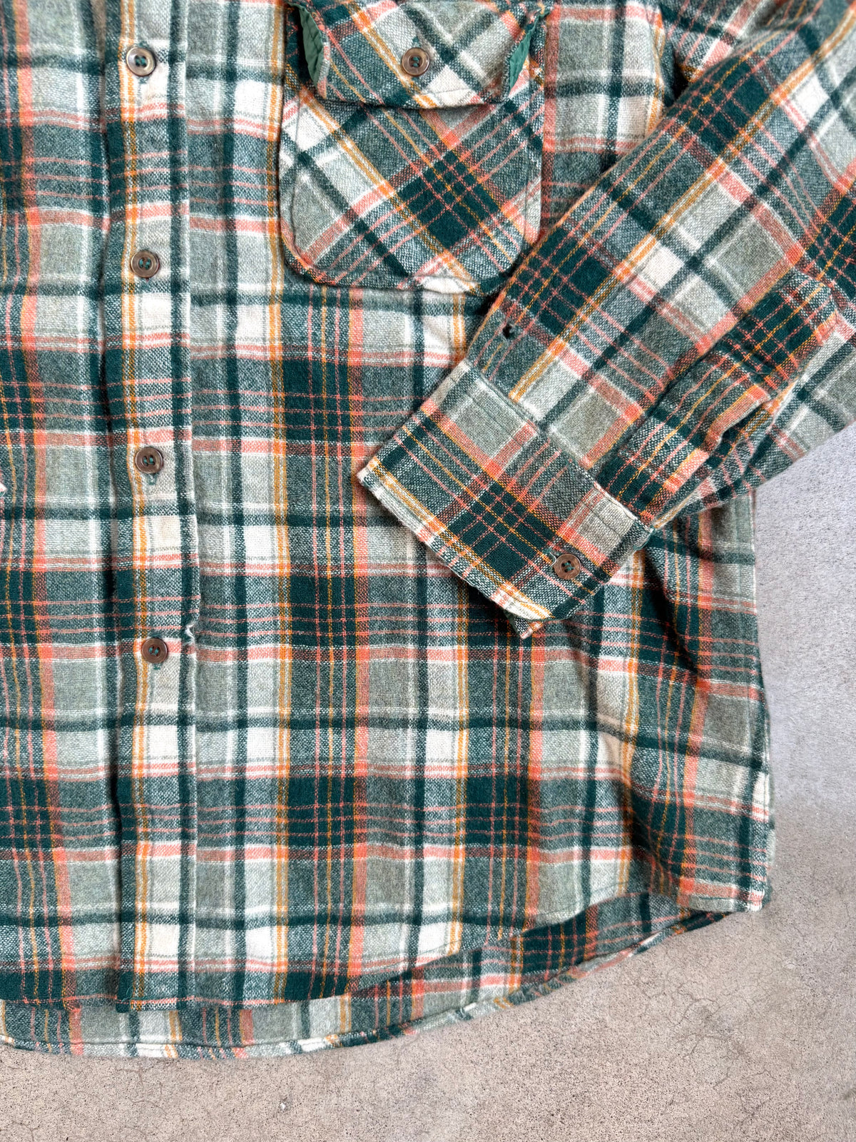 Vintage 1970s JCPenney Green & Orange Plaid Wool Flannel Shirt | XL