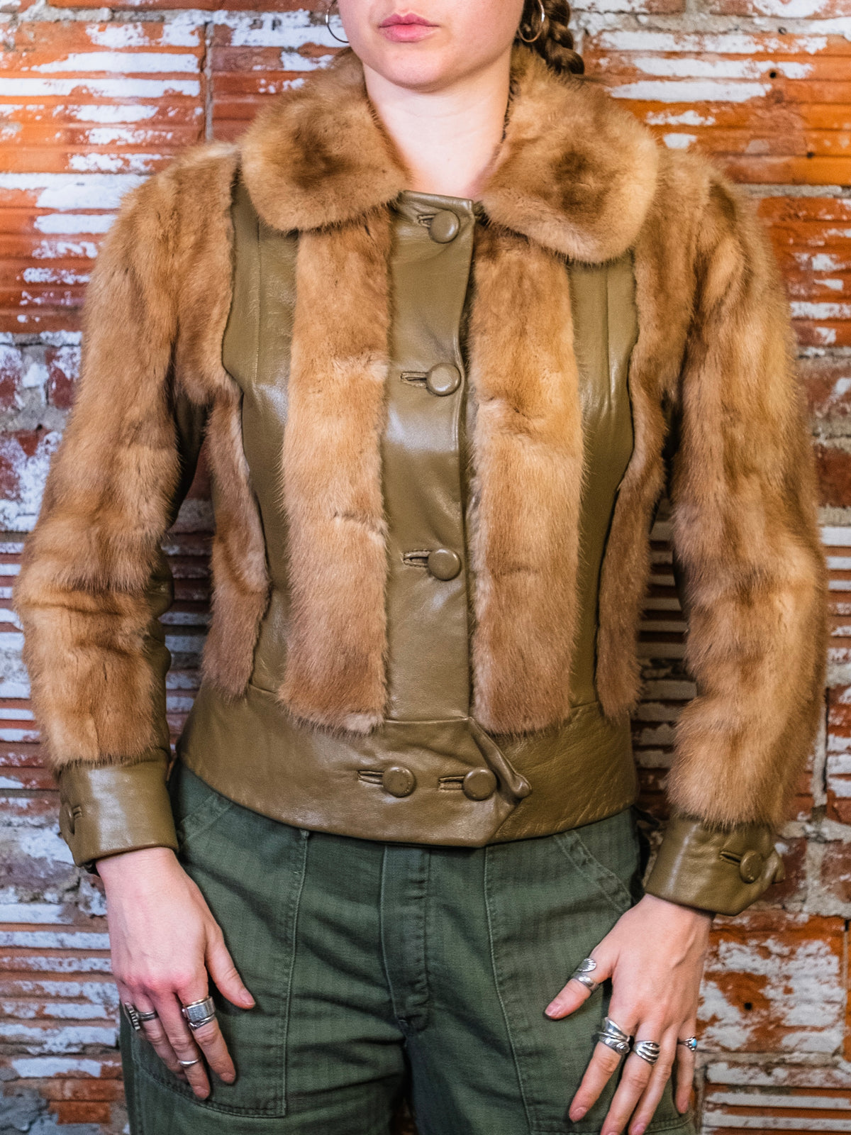 Vintage 1960s/70s Brown Mink Fur & Leather Cropped Bomber Jacket | Small