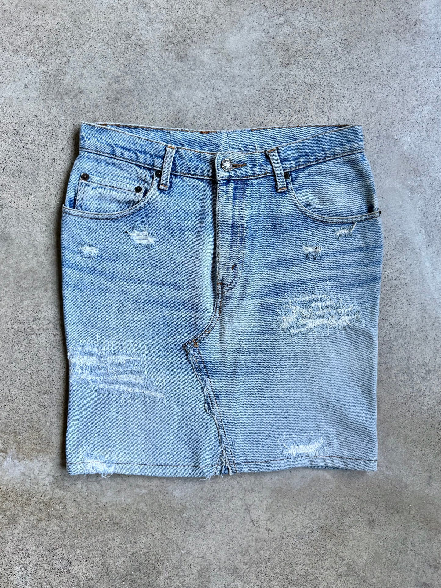 Vintage 1970s/80s Levi’s Distressed Reworked Denim Skirt | Waist 30”