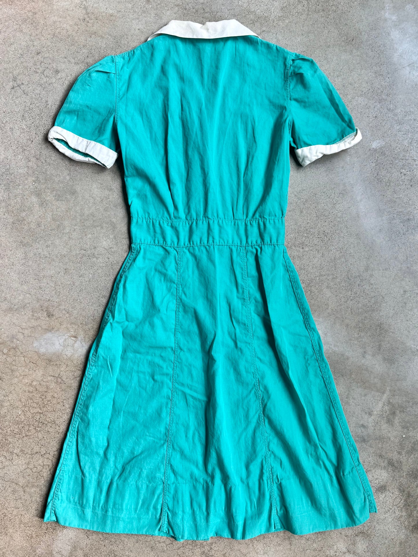 Vintage 1940s Teal & White Corliss Uniform Dress | XS