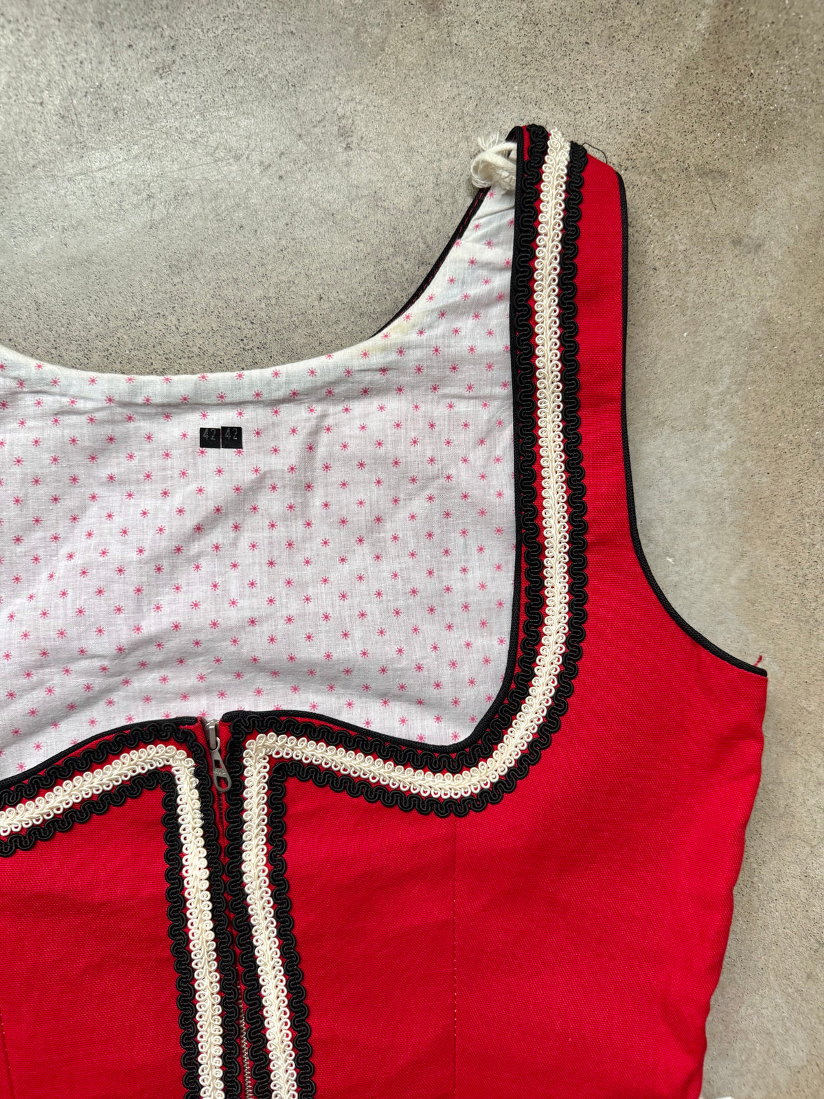 Vintage 1970s Red Traditional Alpine Folk Dirndl Dress | Medium