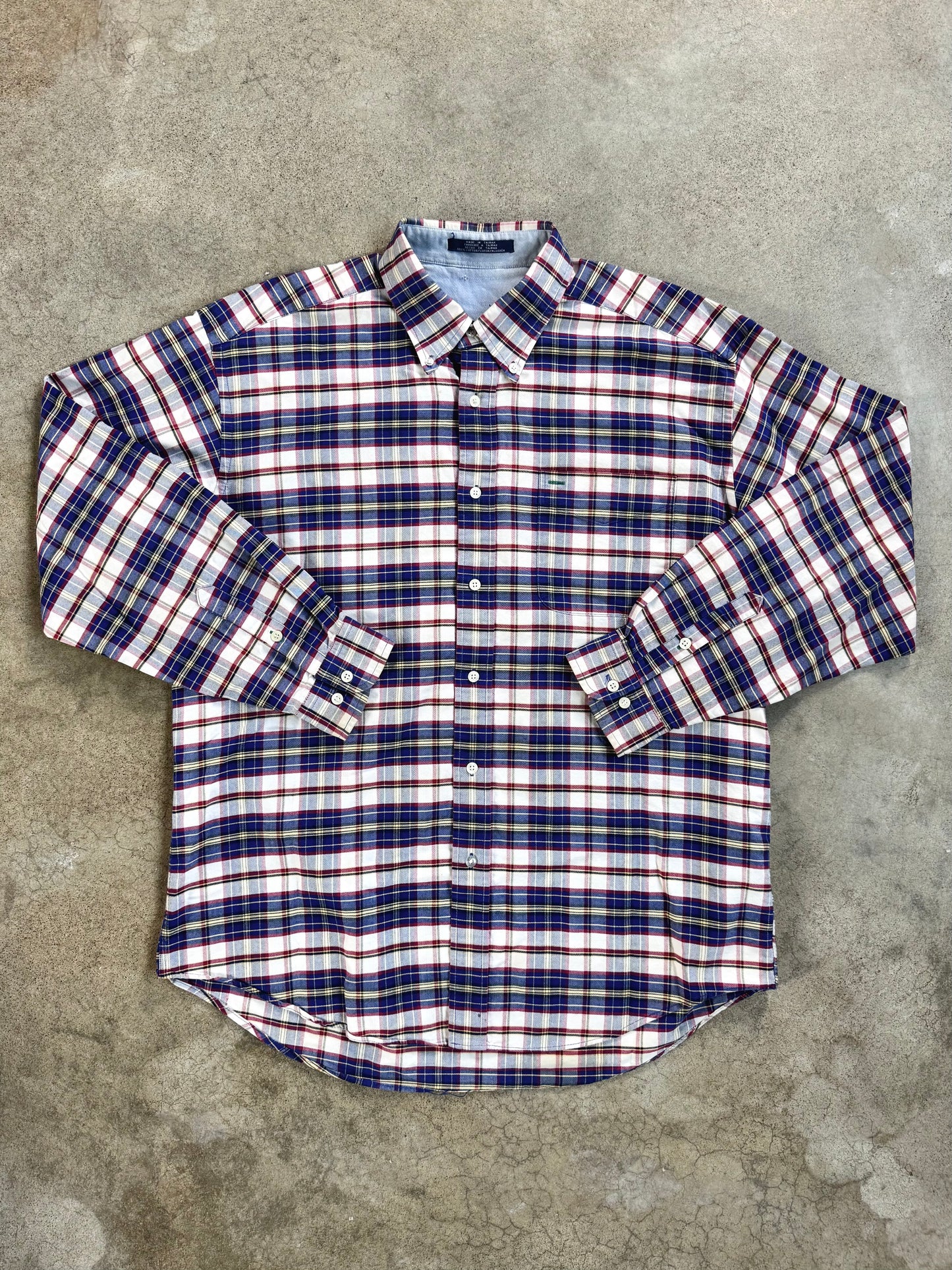 Vintage 1990s Tommy Hilfiger Blue & Red Plaid Cotton Button-Down Shirt | XL