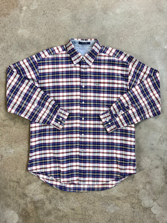 Vintage 1990s Tommy Hilfiger Blue & Red Plaid Cotton Button-Down Shirt | XL