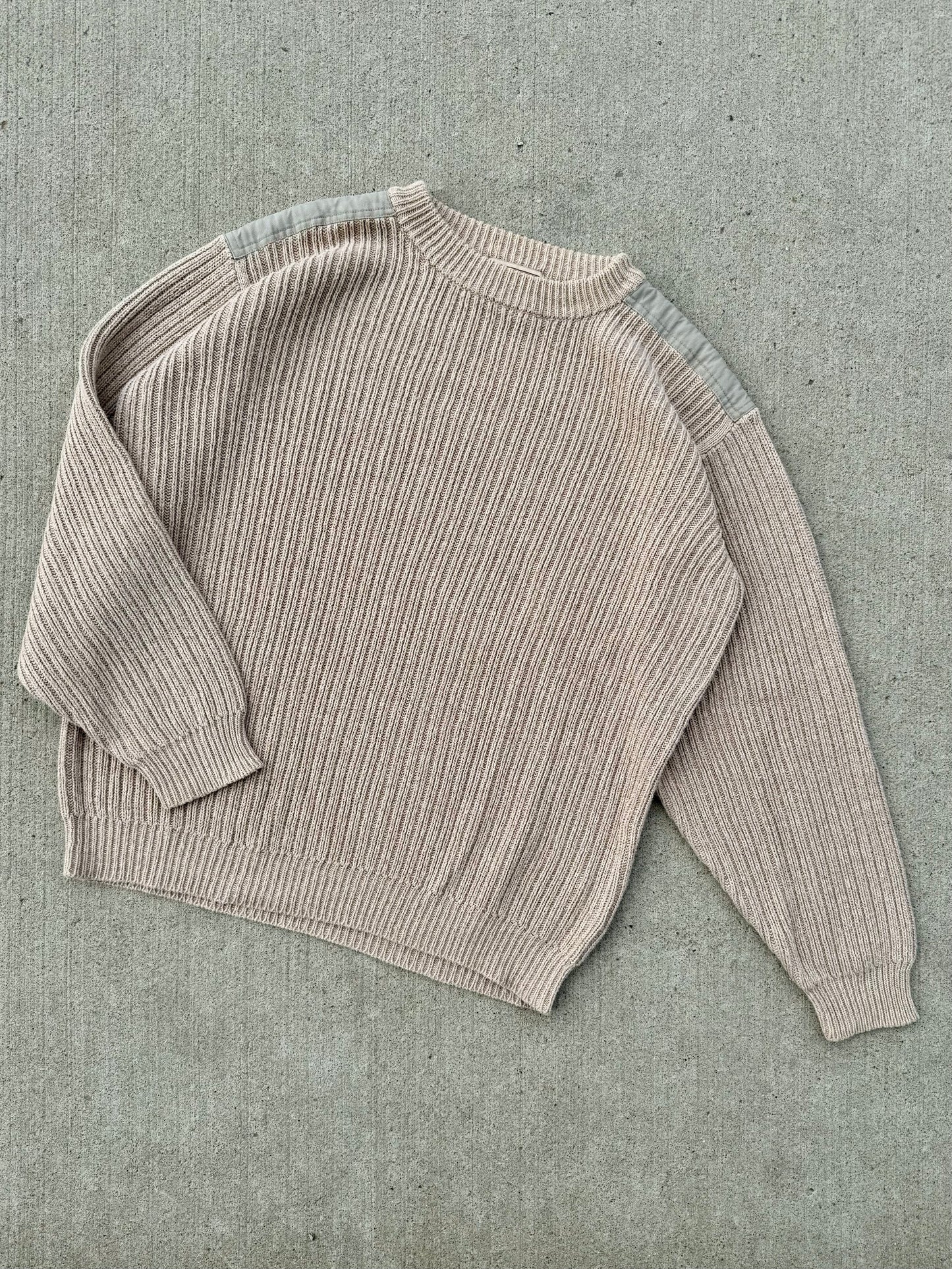 Vintage 1990s Woolrich Neutral Cotton Crewneck Sweater | Large