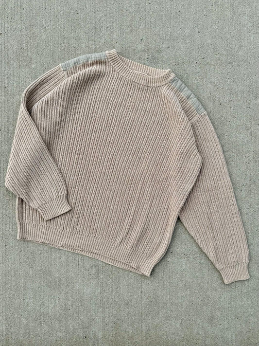 Vintage 1990s Woolrich Neutral Cotton Crewneck Sweater | Large