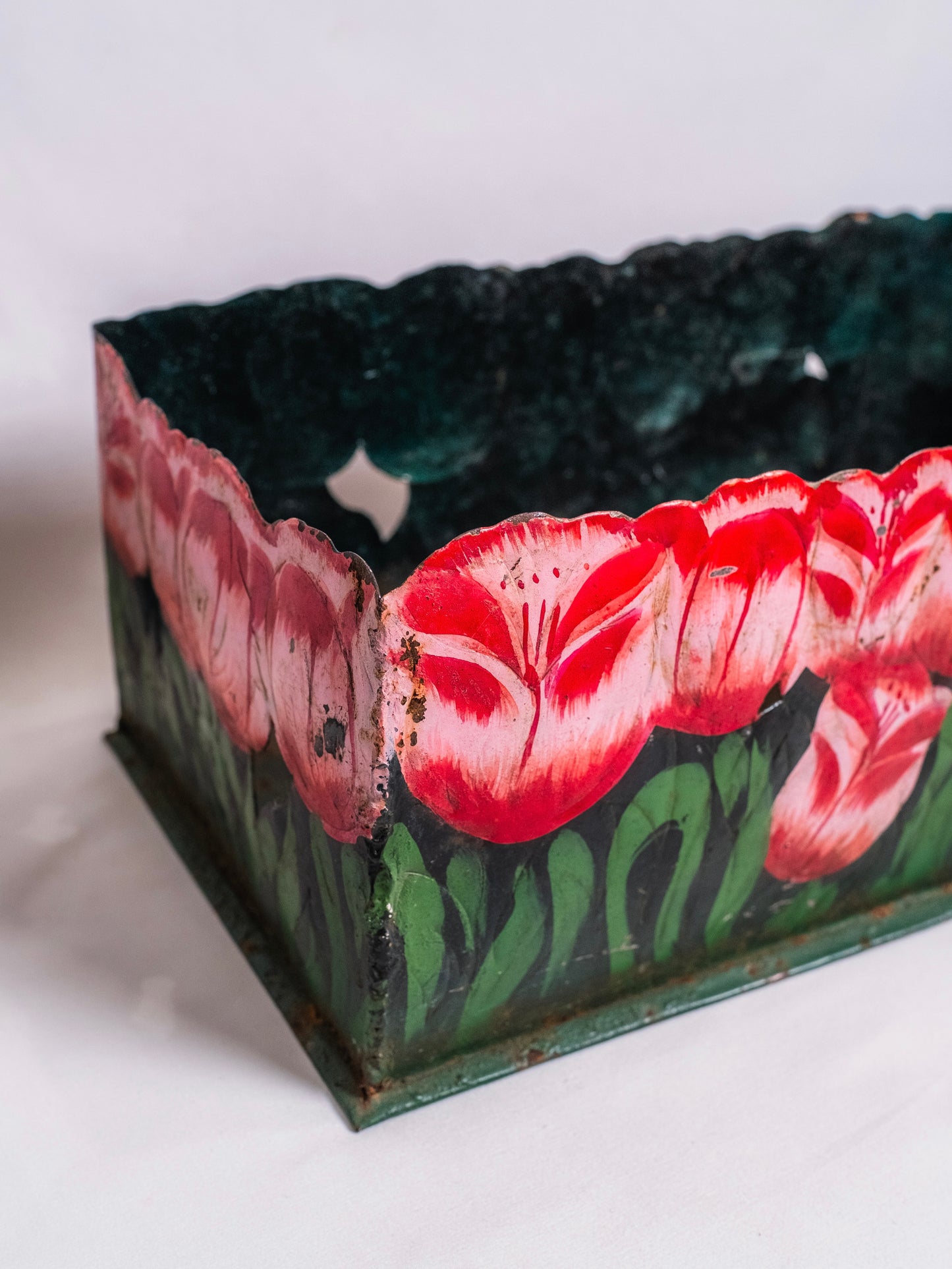 Vintage 1950s Metal Hand-Painted Tulip Flower Box