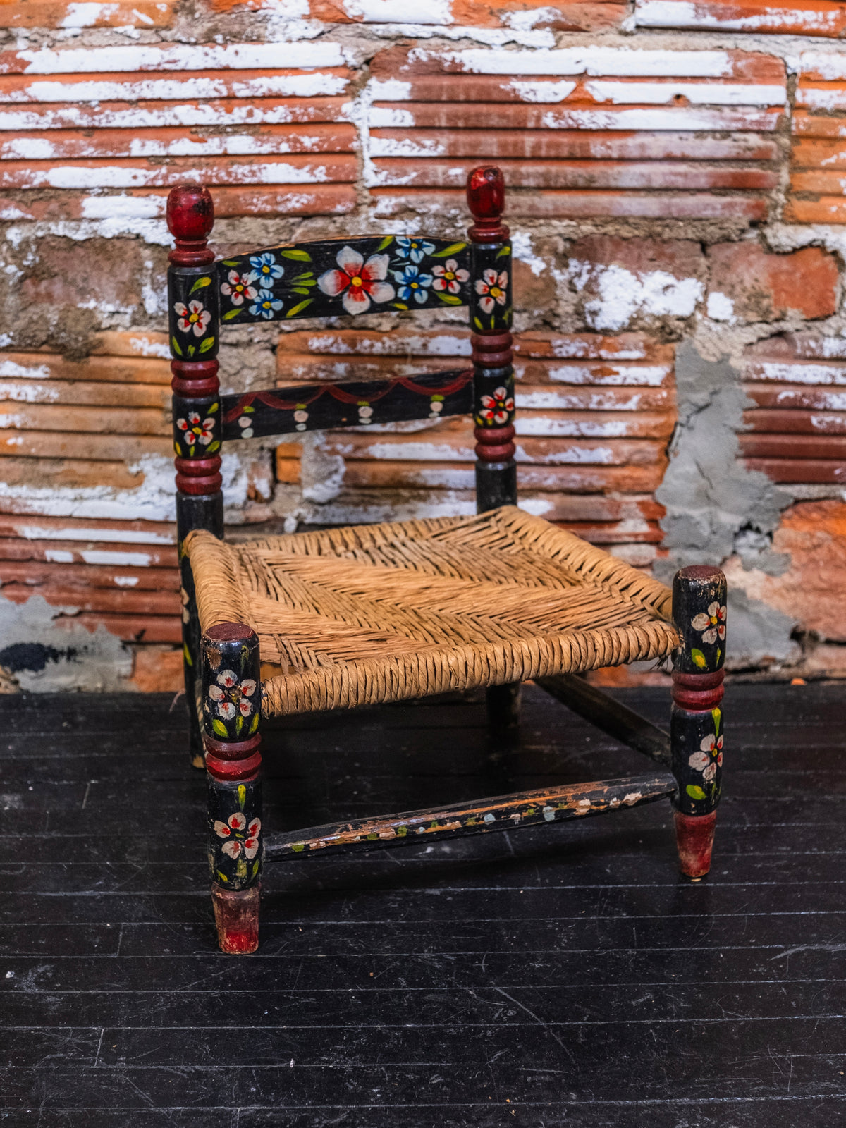 Vintage Mexican Folk Art Hand-Painted Floral Children’s Chair