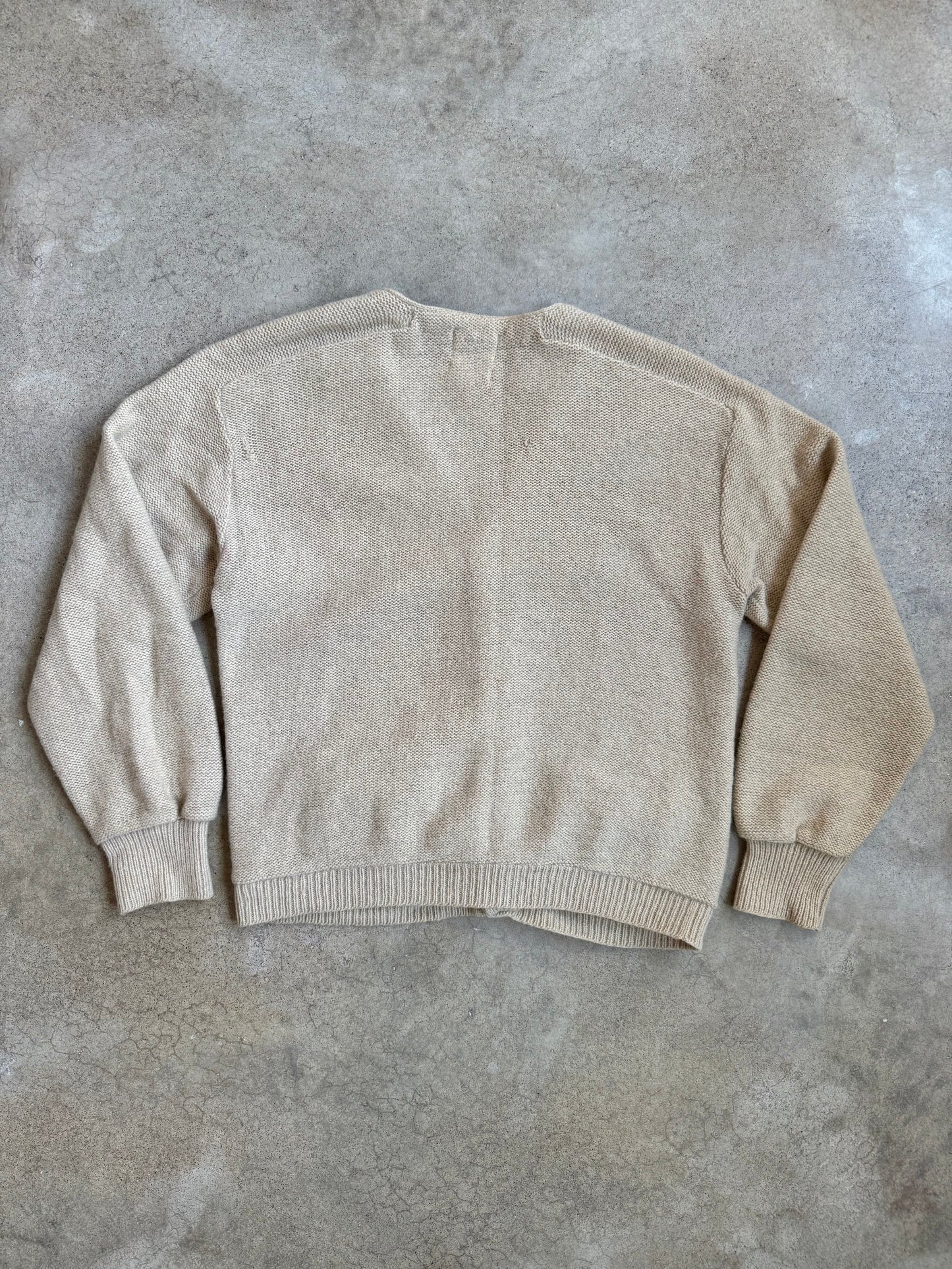 Vintage 1960s Sportswear Beige Wool-Blend Cardigan | Large