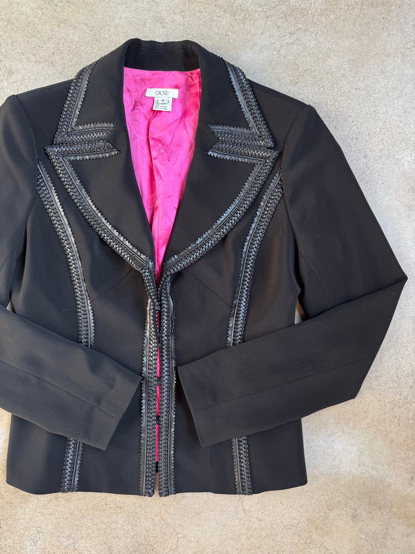 Vintage 1990s Caché Black Whipstitch Trim Suit Jacket | Small