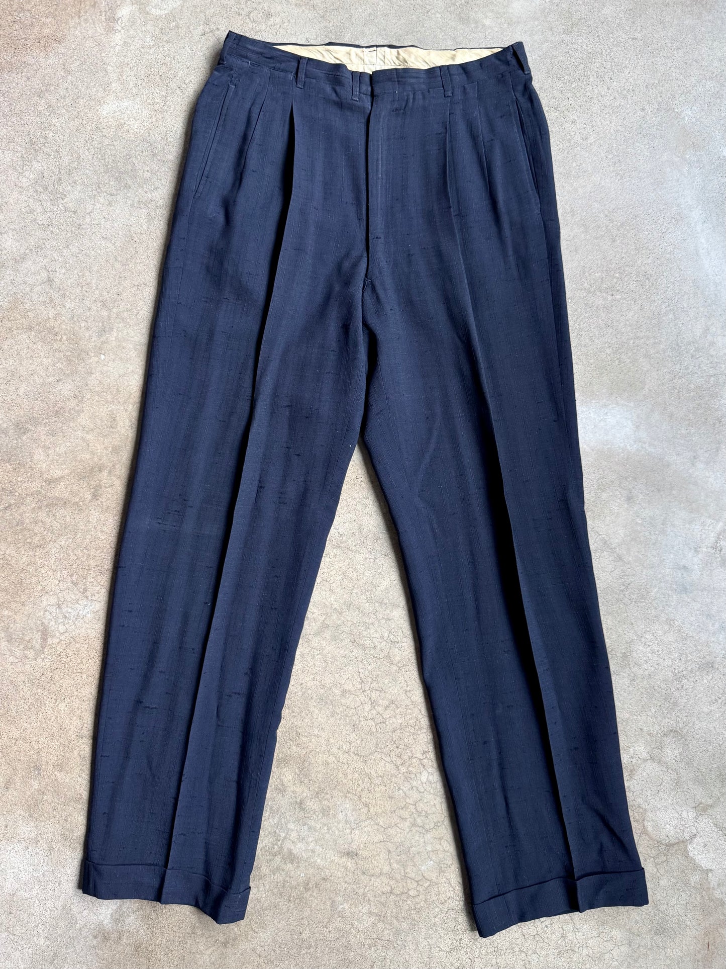 Vintage 1940s Palm Beach Company “Palm Beach Cloth” Navy Blue Two-Piece Suit | 38L