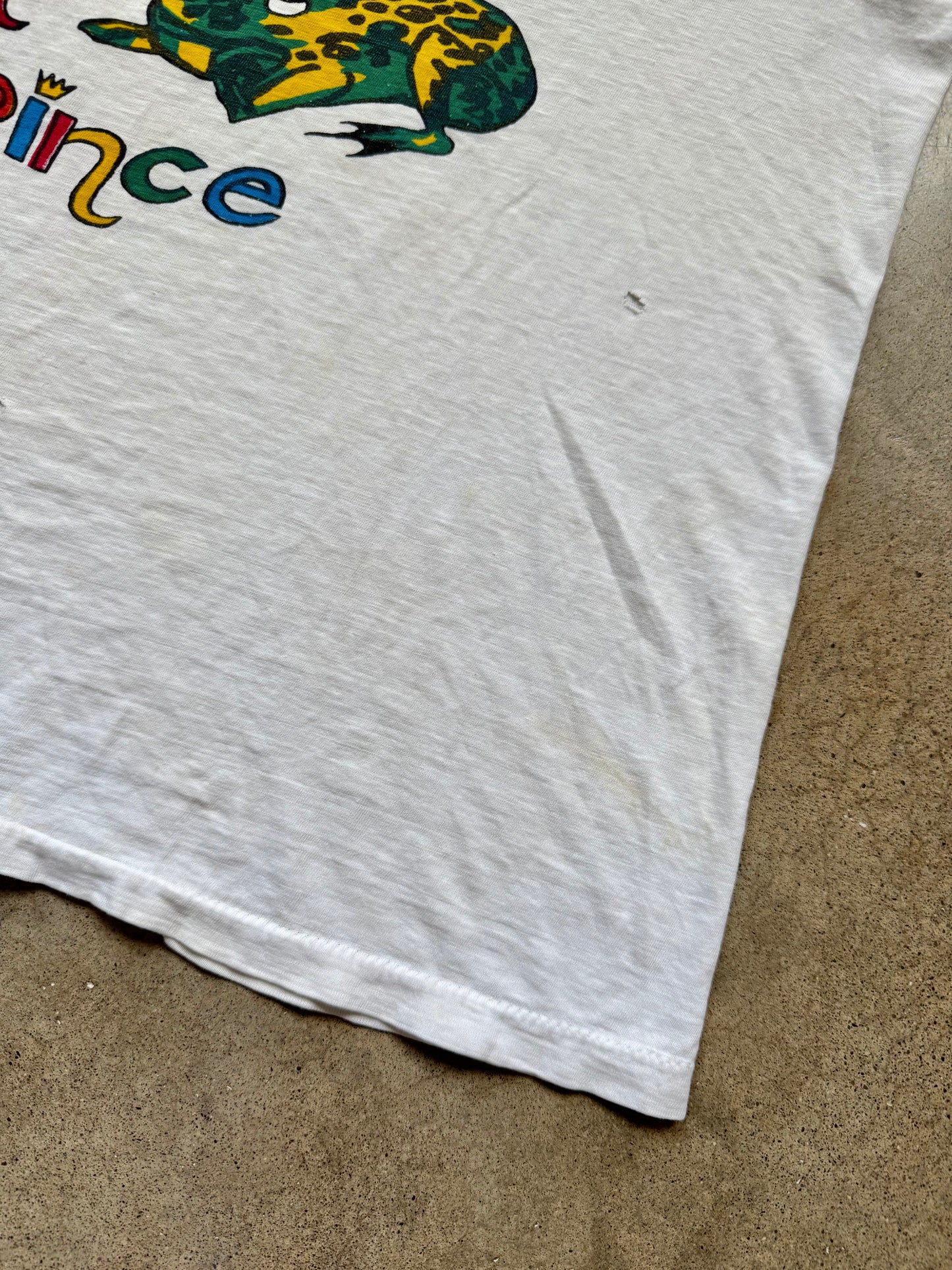 Vintage 1970s Distressed “Kiss Me I May Be A Prince” Graphic Ringer Tee | Medium
