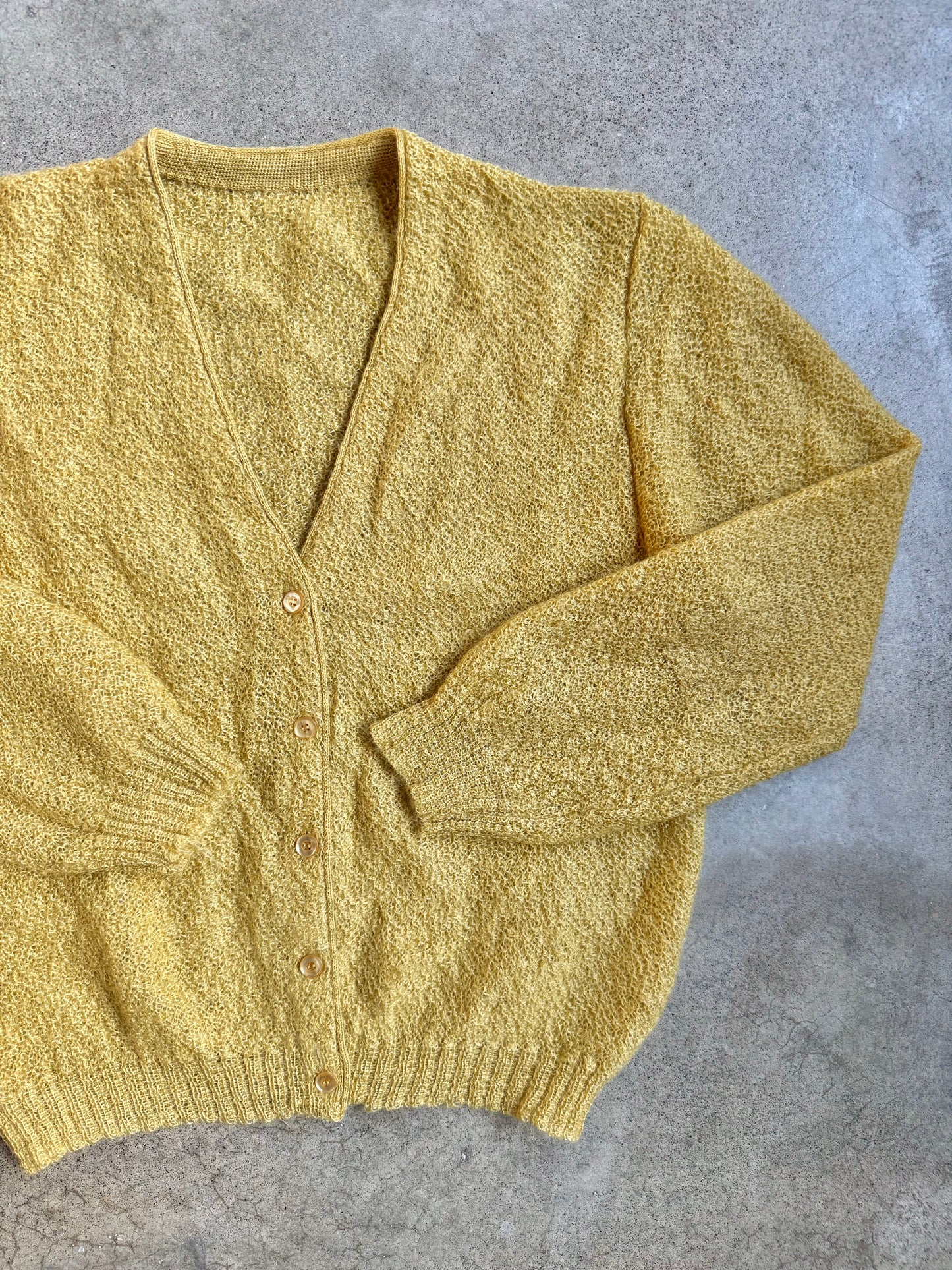 Vintage 1950s Yellow Mohair-Blend Knit Cardigan | M/L