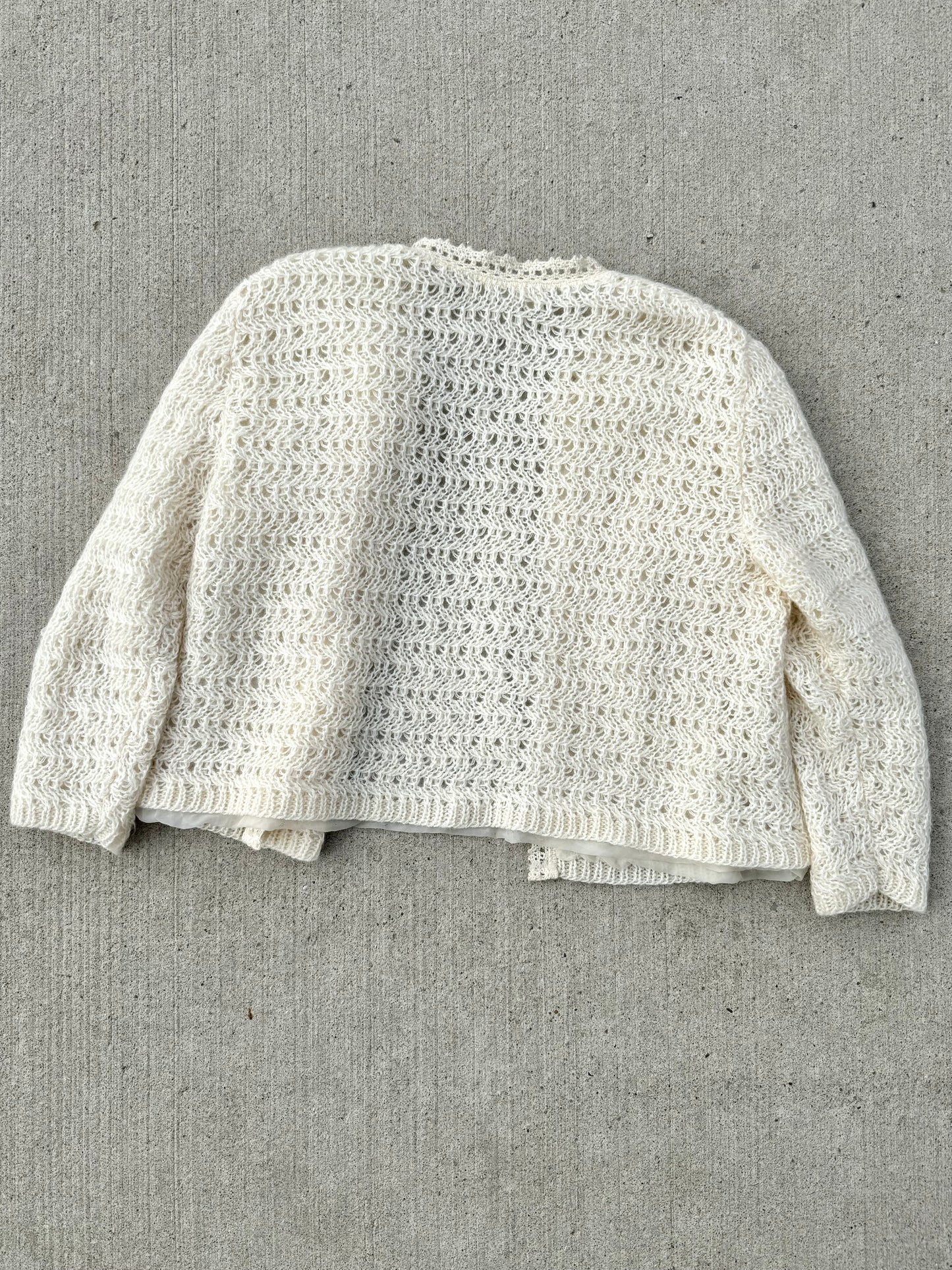 Vintage Ivory Crochet Cropped Open Cardigan | Large