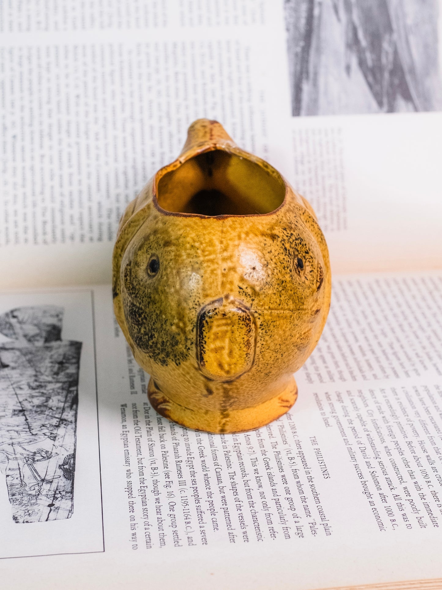 Vintage 1950s MCM Ceramic Yellow Fish Planter