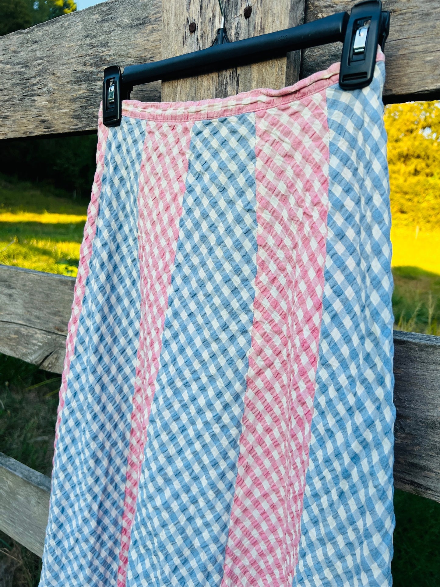 Vintage 1960s/70s Addenda Pink & Blue Gingham Maxi Skirt