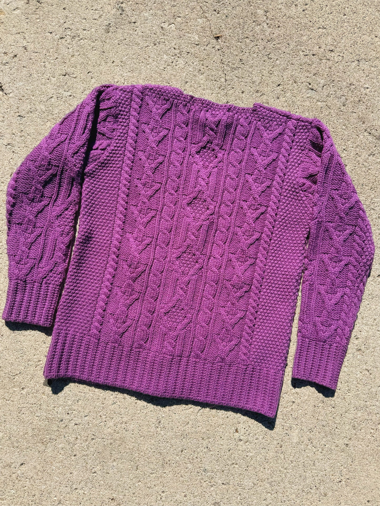 Vintage Aran Crafts Purple Cable Knit Wool Cardigan | Medium