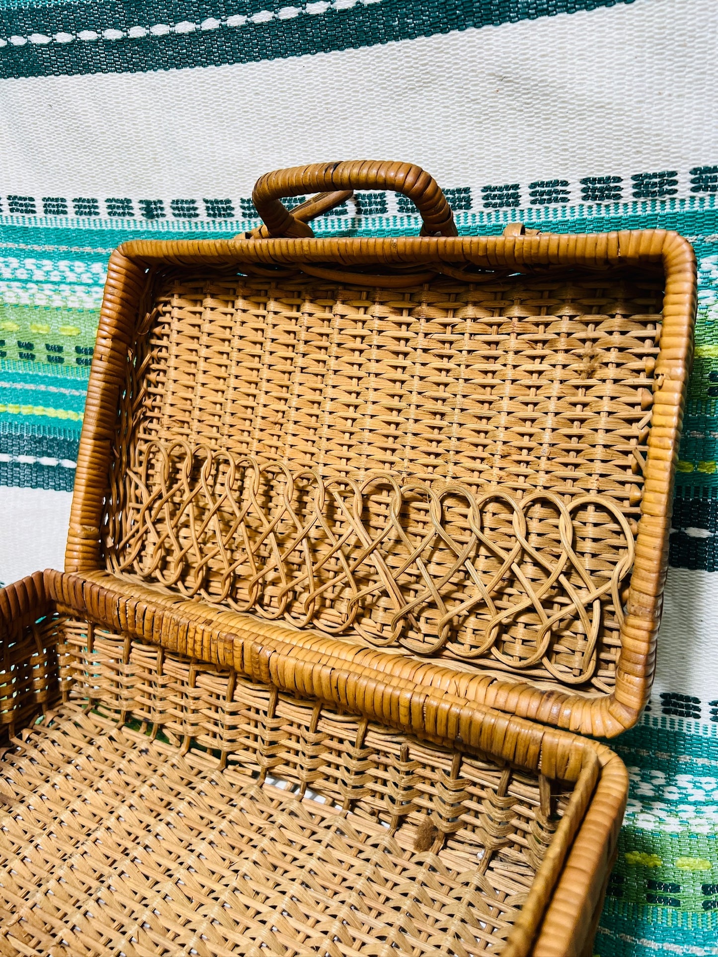 Vintage 1950s Wicker Picnic Basket Handbag