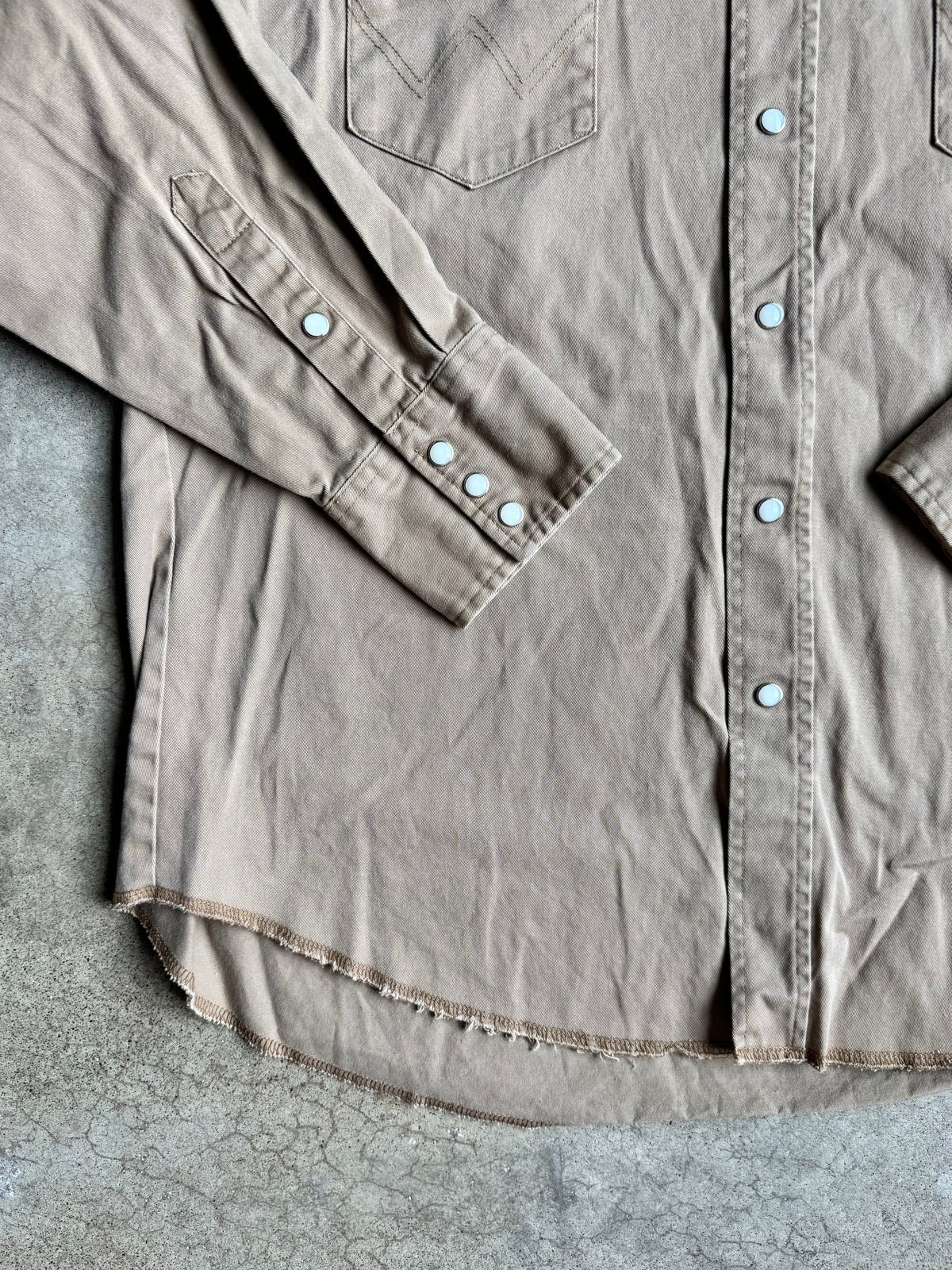 Vintage Wrangler Brown Twill Western Pearl Snap Work Shirt | XL