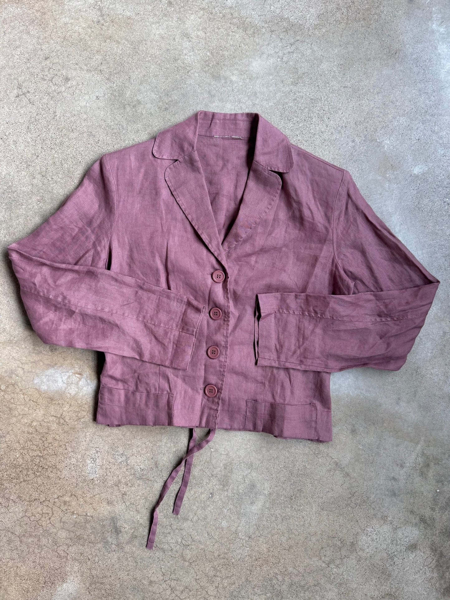 Vintage 1990s Mauve Cropped Lightweight Linen Blazer | Medium