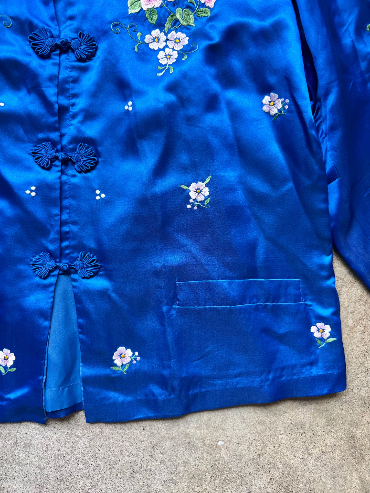 Vintage 1960s Red Clouds Hand-Embroidered Floral Silk-Blend Chinese Tang Jacket | 40