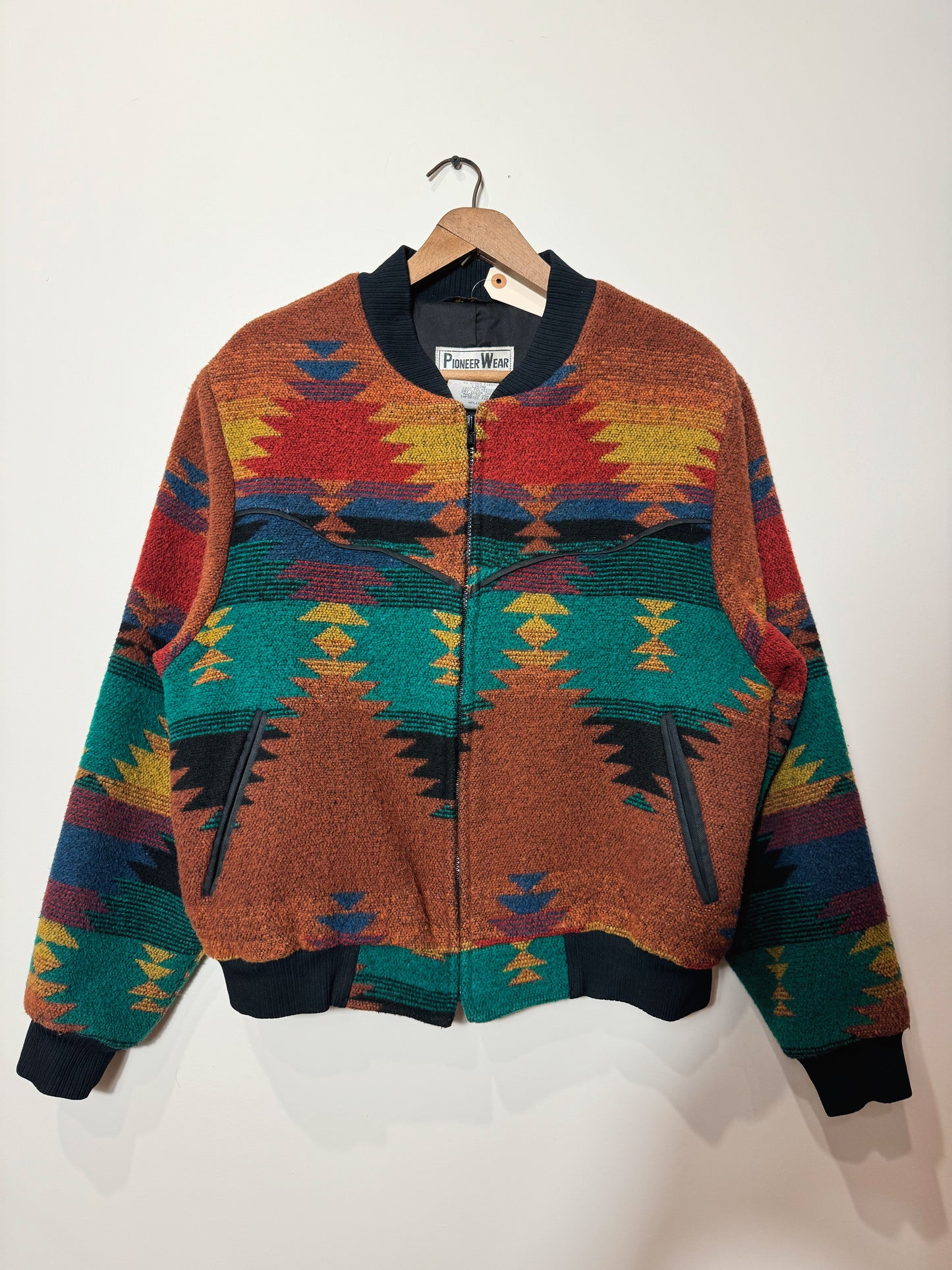 Vintage 1980s Pioneer Wear Southwestern Wool Bomber Jacket