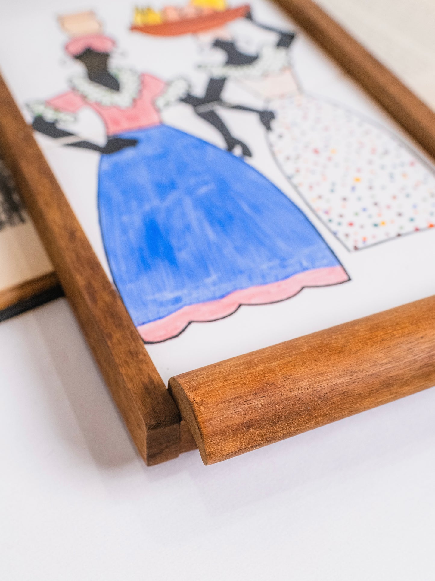 Vintage 1980s Wood & Painted Ceramic Tile Serving Tray | Signed