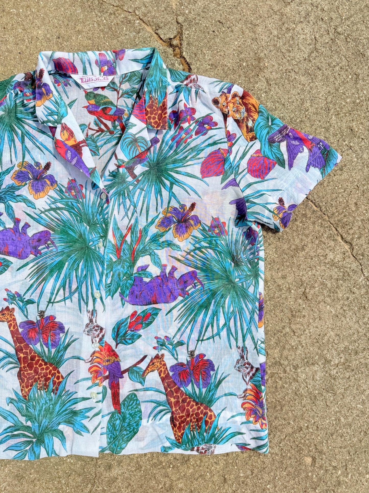 Vintage Elles Belles Tropical Print Button Down Shirt | L-XL