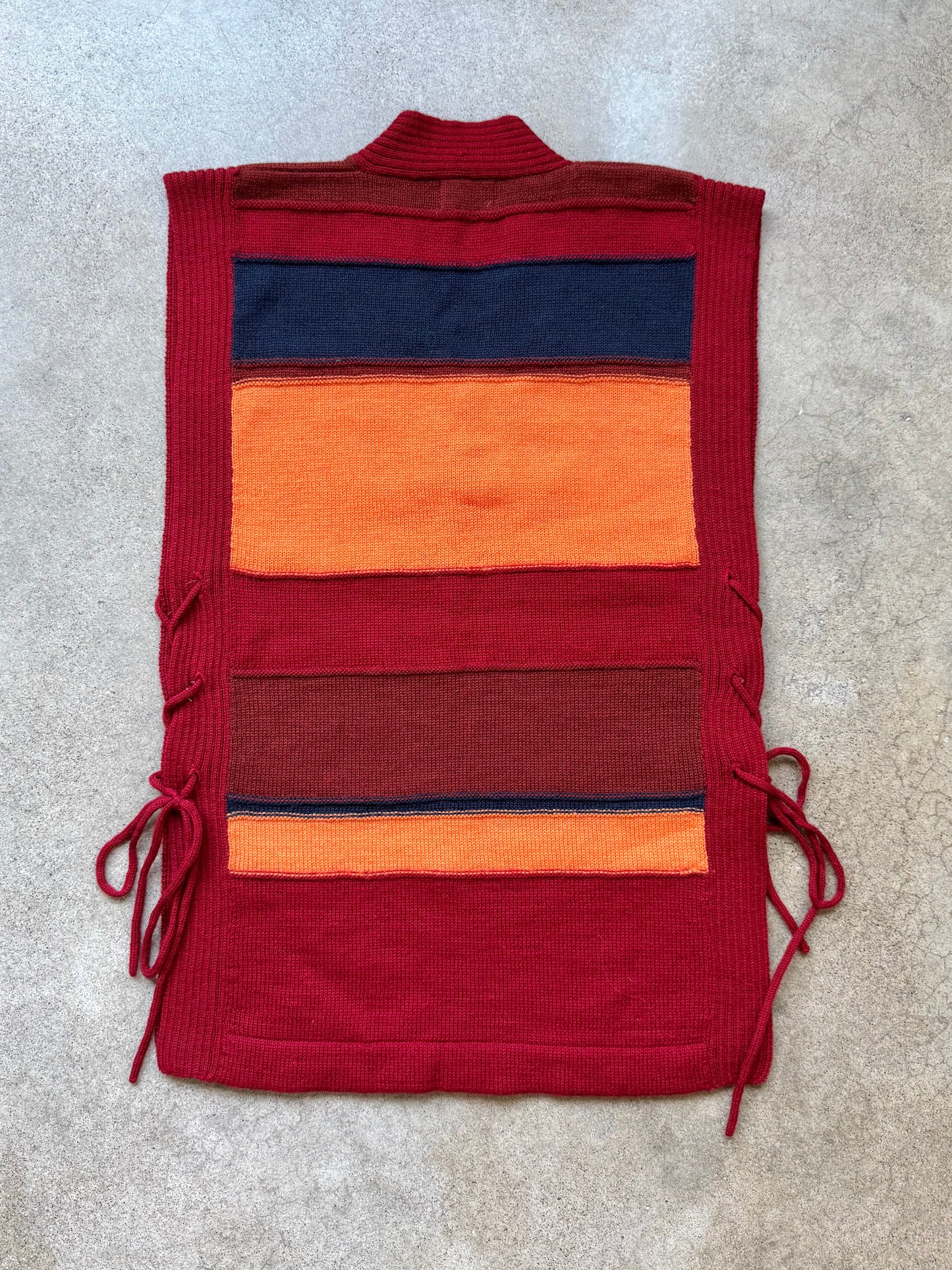 Vintage 1970s Striped Lace-Up Side V-Neck Sweater Vest | Large
