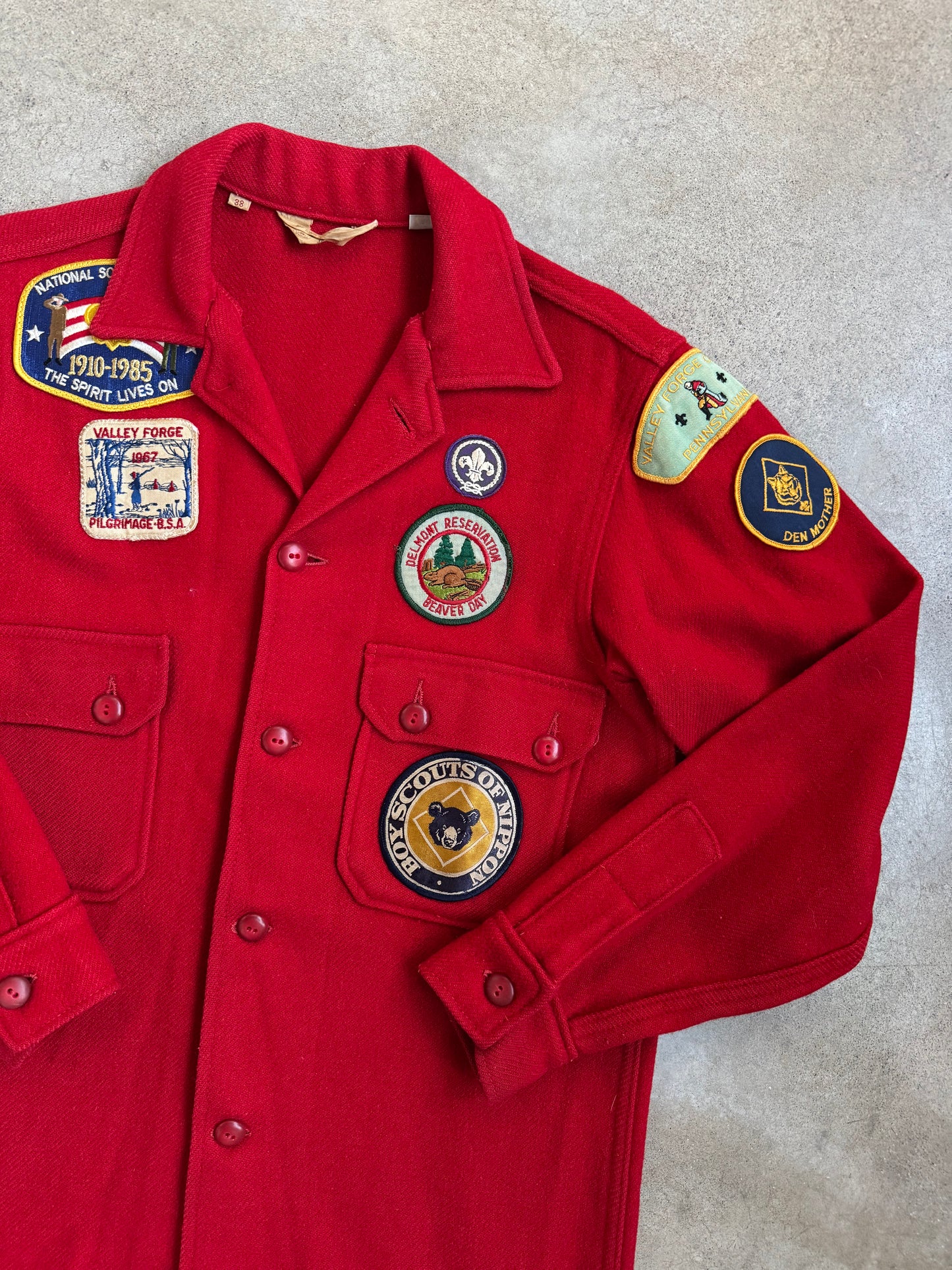 Vintage 1950s Boy Scouts BSA Patched Red Wool Shirt Jacket | 38