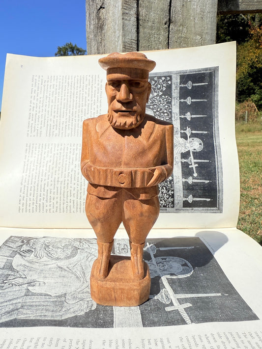 Vintage 1950s Wood Carved Sailor Man Statue