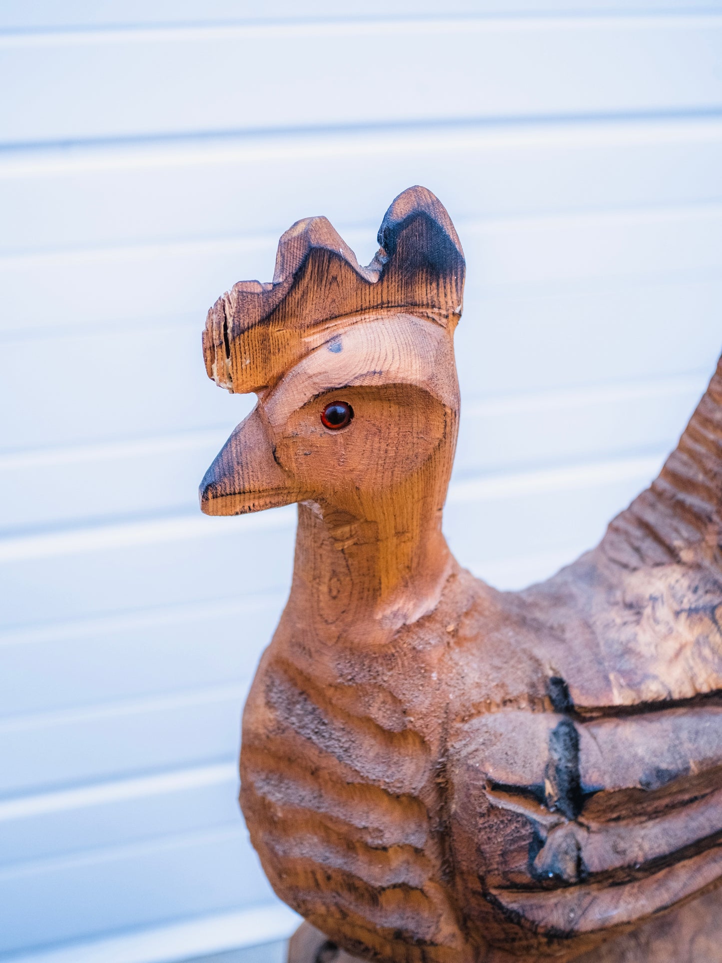 Vintage Hand-Carved Chicken Statue