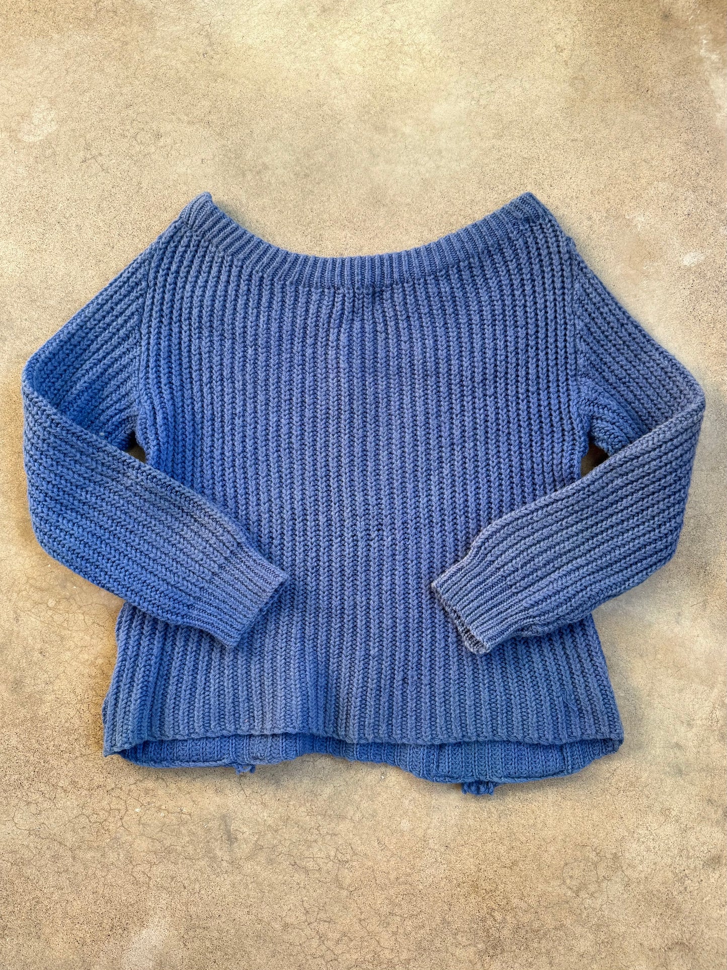 Vintage 1950s English Trotter Blue Wool Knit Boatneck Sweater | Large