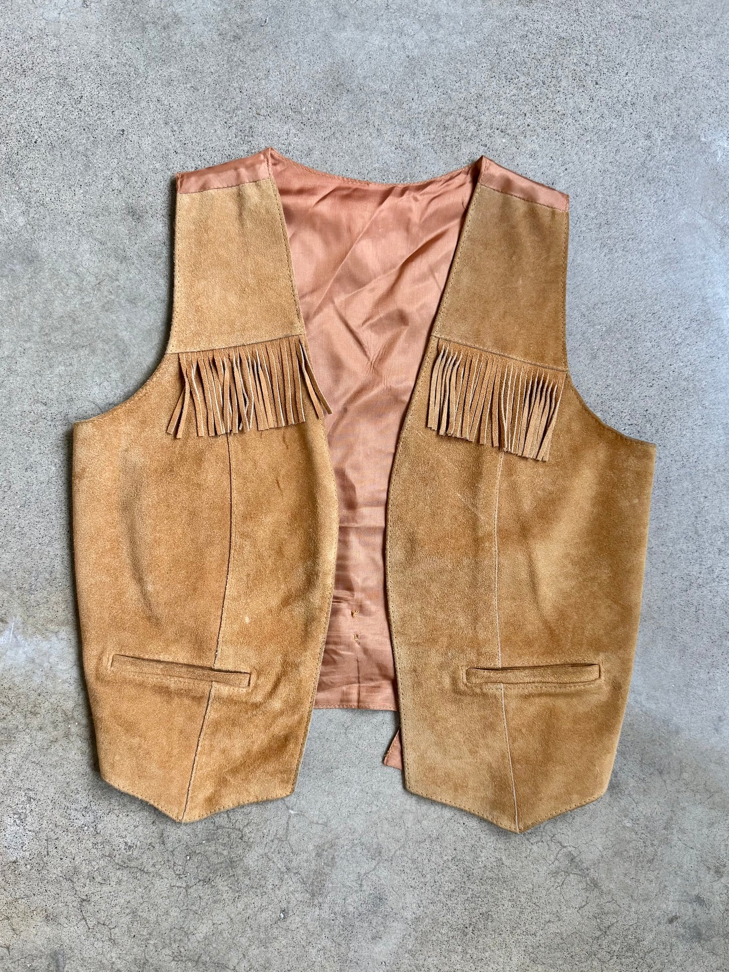 Vintage 1970s Tan Suede Leather Fringed Vest | Medium