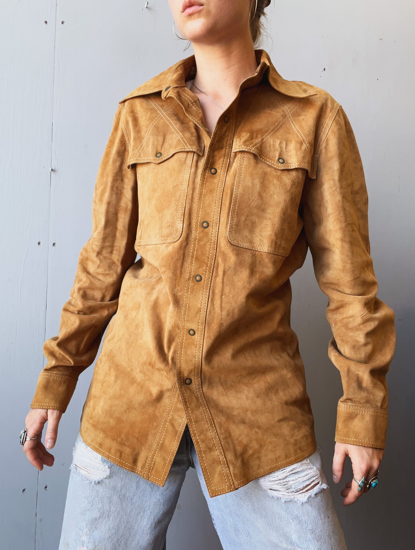 Vintage 1970’s MacDouglas Paris Suede Leather Button Down Shirt