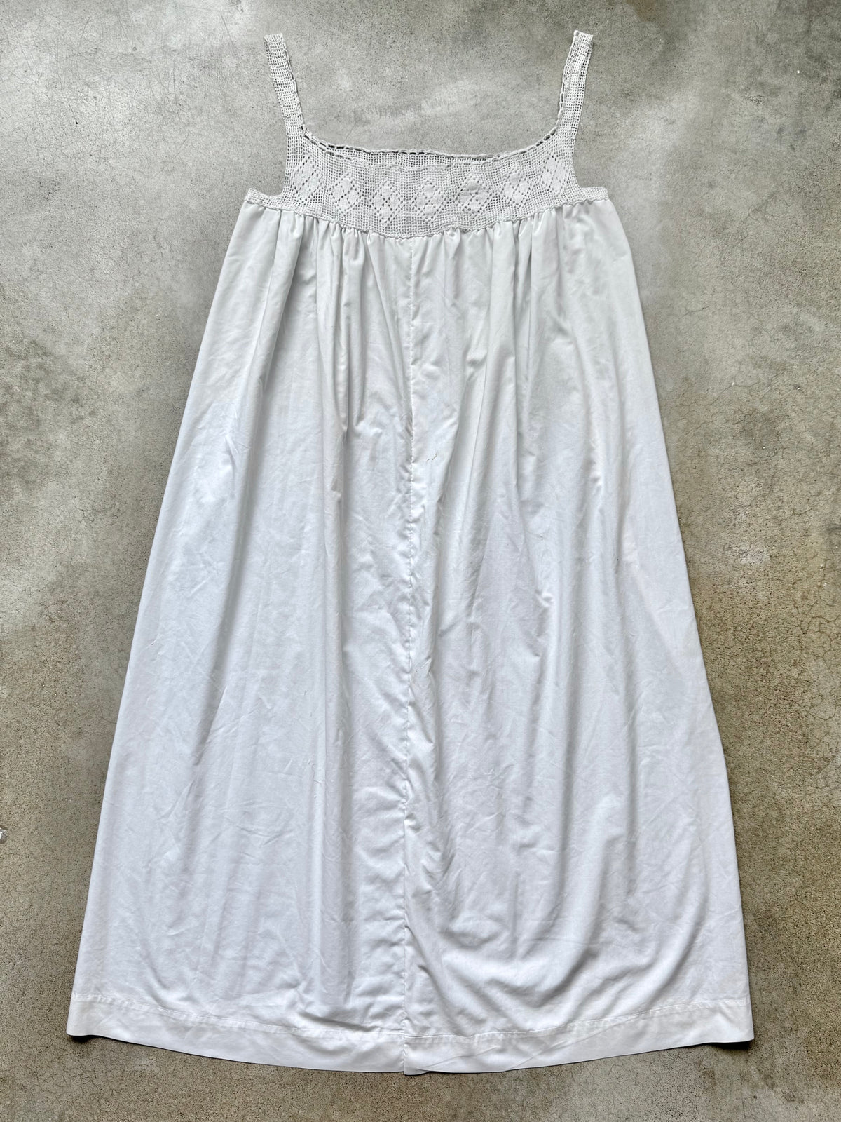 Antique Edwardian Crochet Yoke White Cotton Nightgown | Large