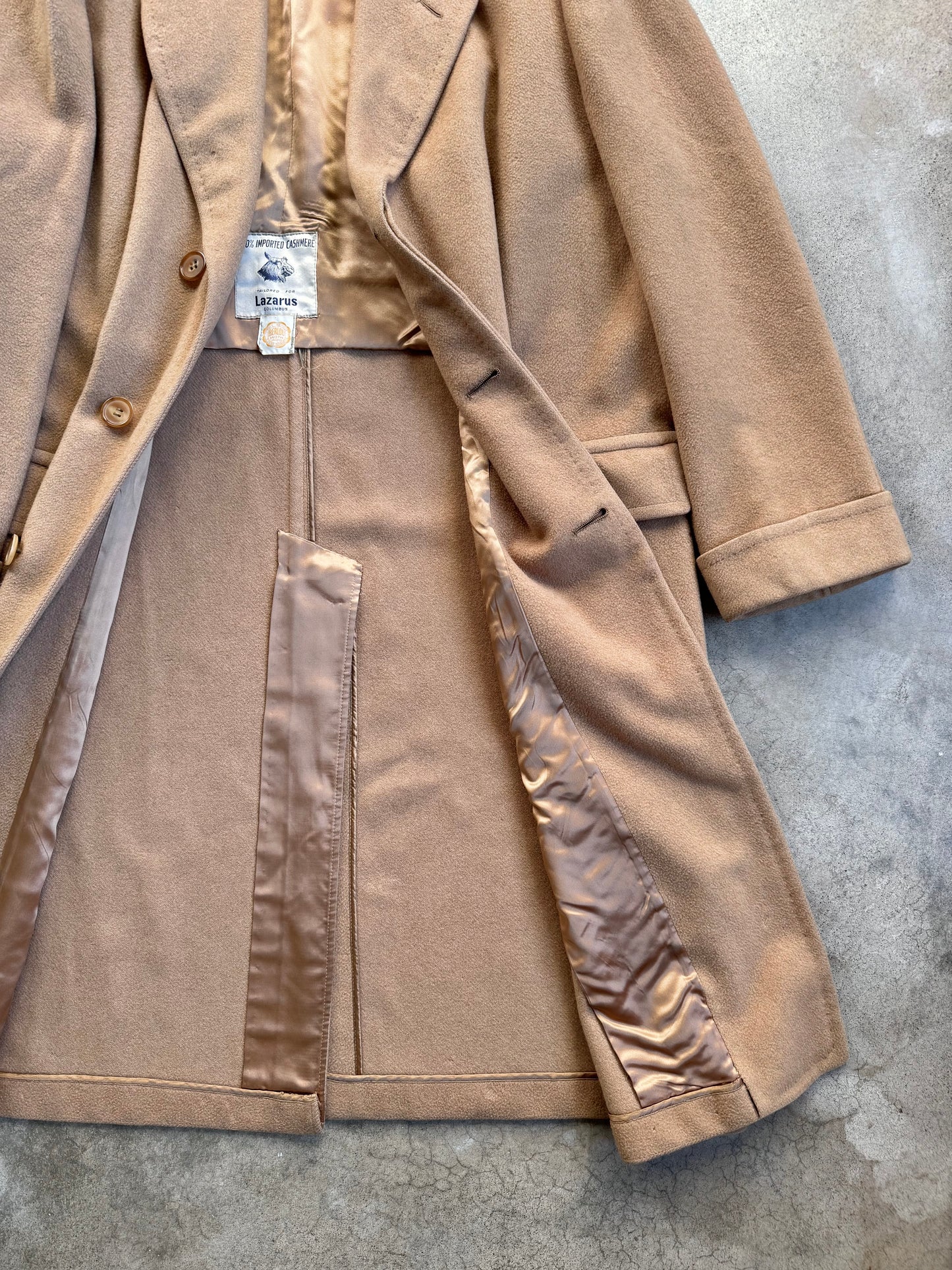 Vintage 1980s Lazarus Tan Cashmere Full-Length Overcoat | XL