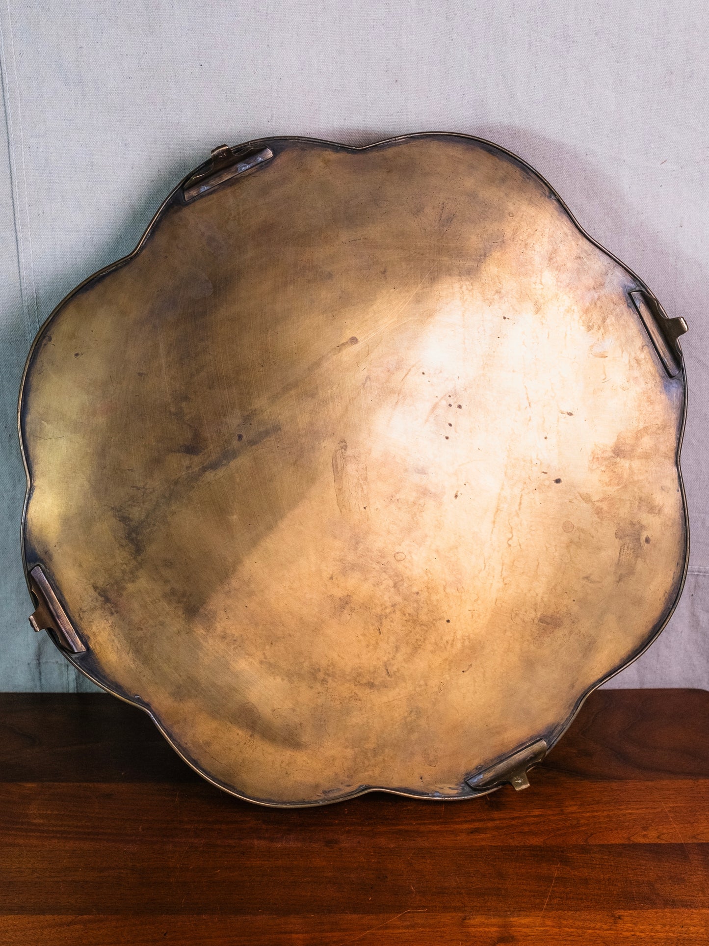 Vintage Large Solid Brass Etched Platter Tray