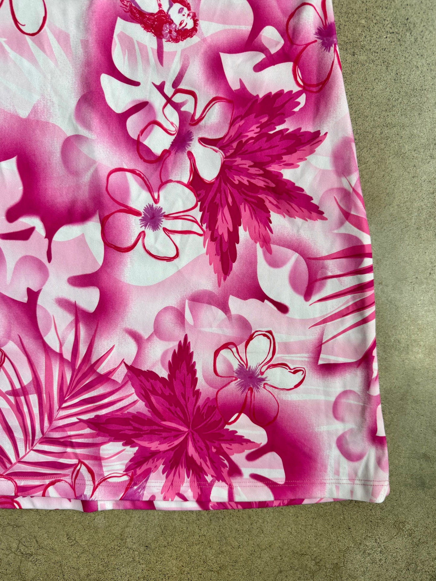 Vintage 1990s Pulse Pink & White Hawaiian Floral Print Mini Dress | Large
