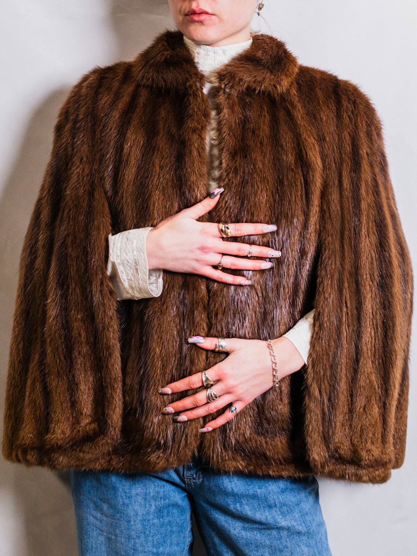 Vintage 1940s Morris Cohen Brown Mink Fur Cape