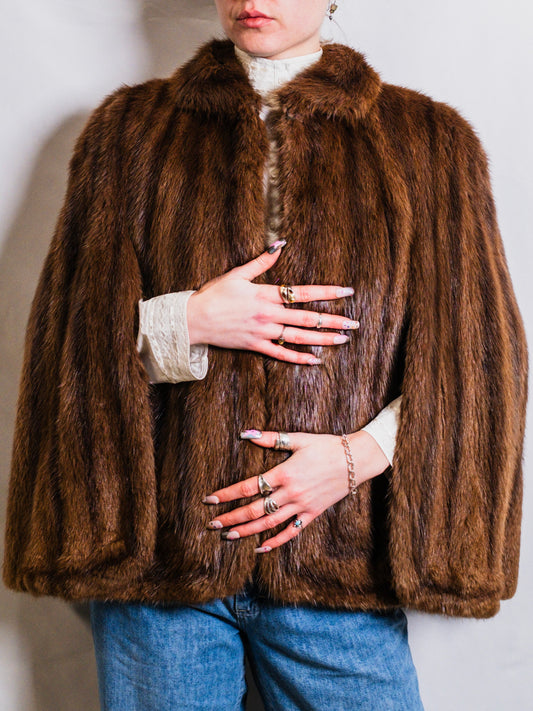 Vintage 1940s Morris Cohen Brown Mink Fur Cape
