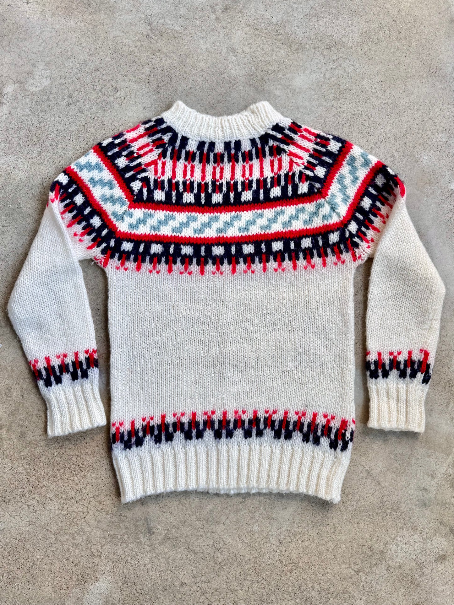 Vintage 1960s White Fair Isle Knit Sweater | Small