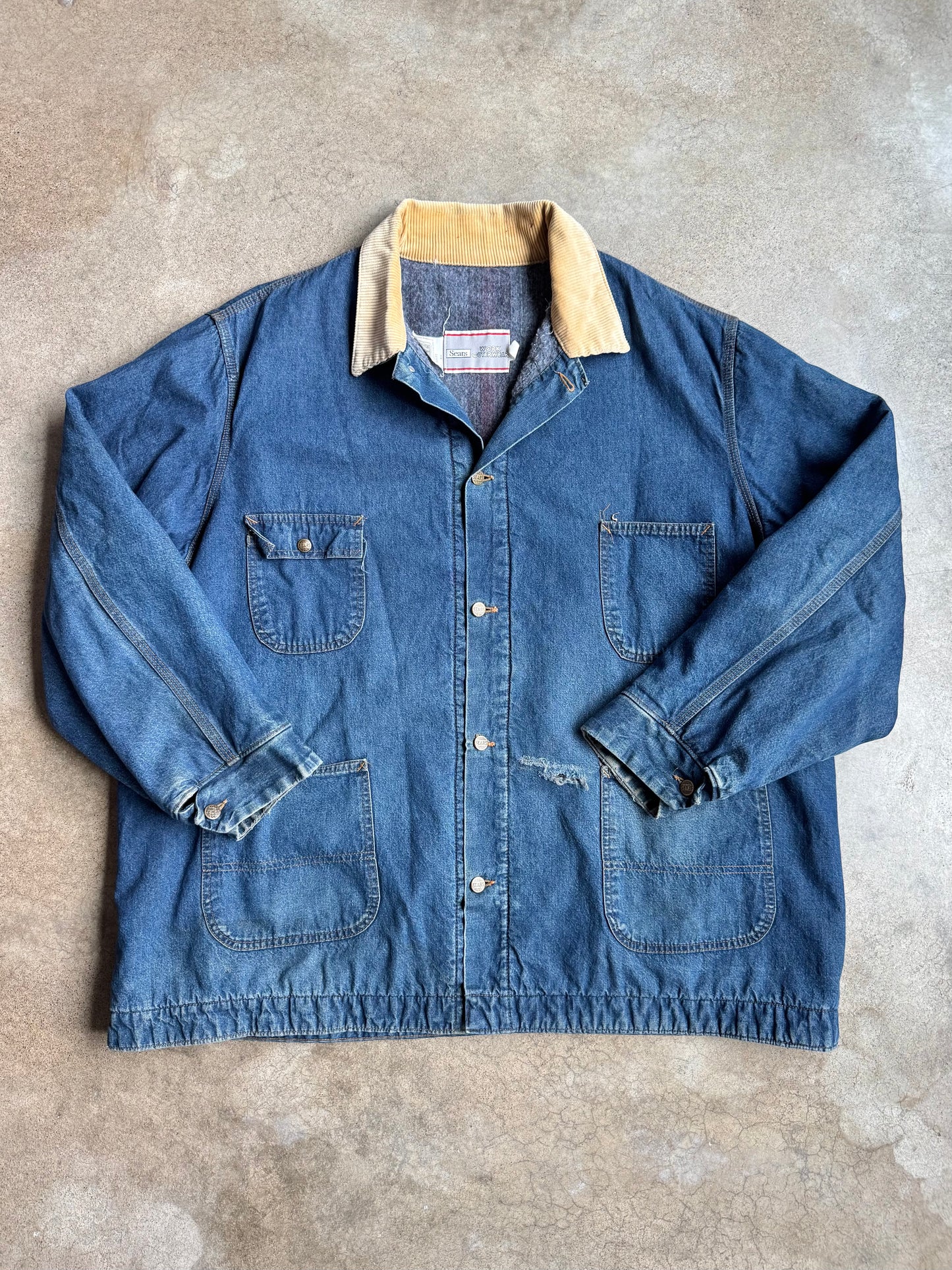 Vintage 1970s Sears Blanket Lined Denim Barn Jacket | 4XL
