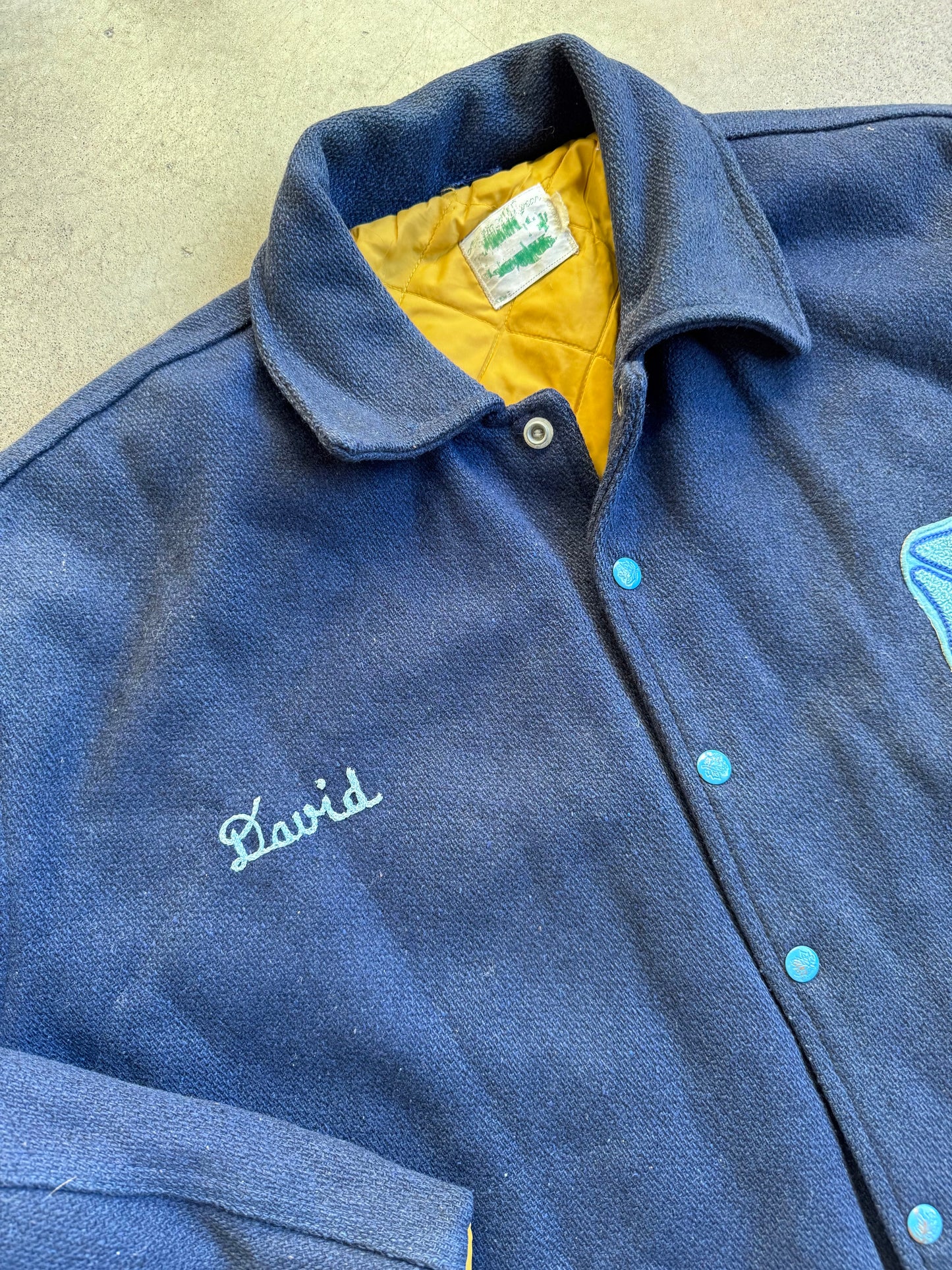 Vintage 1950s Blue Wool Ashland Fire Co. "David" Chainstitch Jacket | 4XL