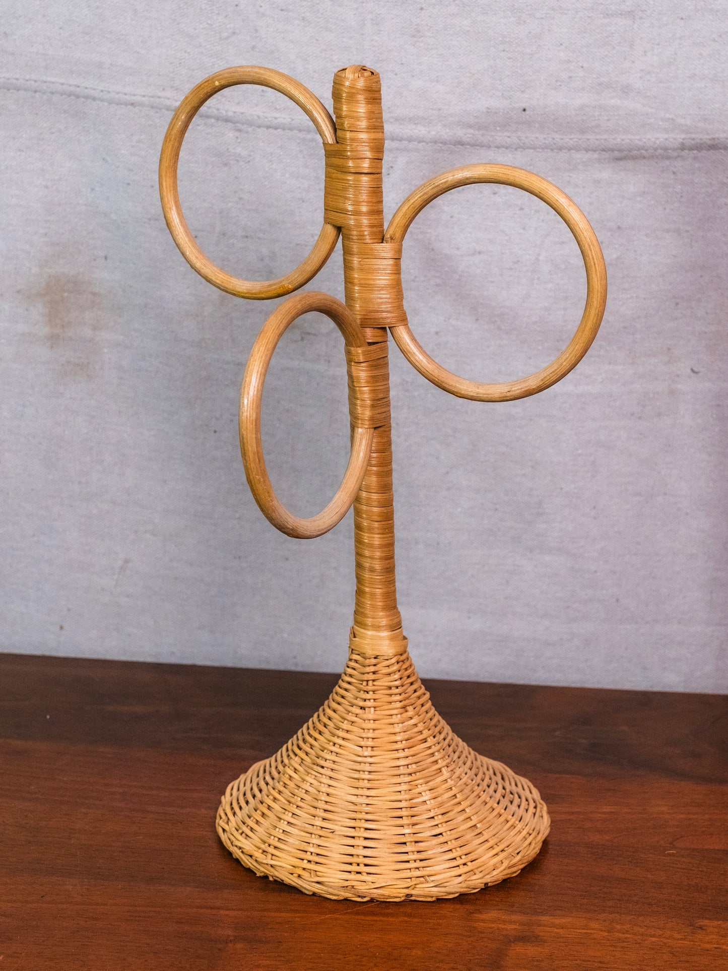Vintage 1960s/70s Wicker Three-Ring Towel Holder