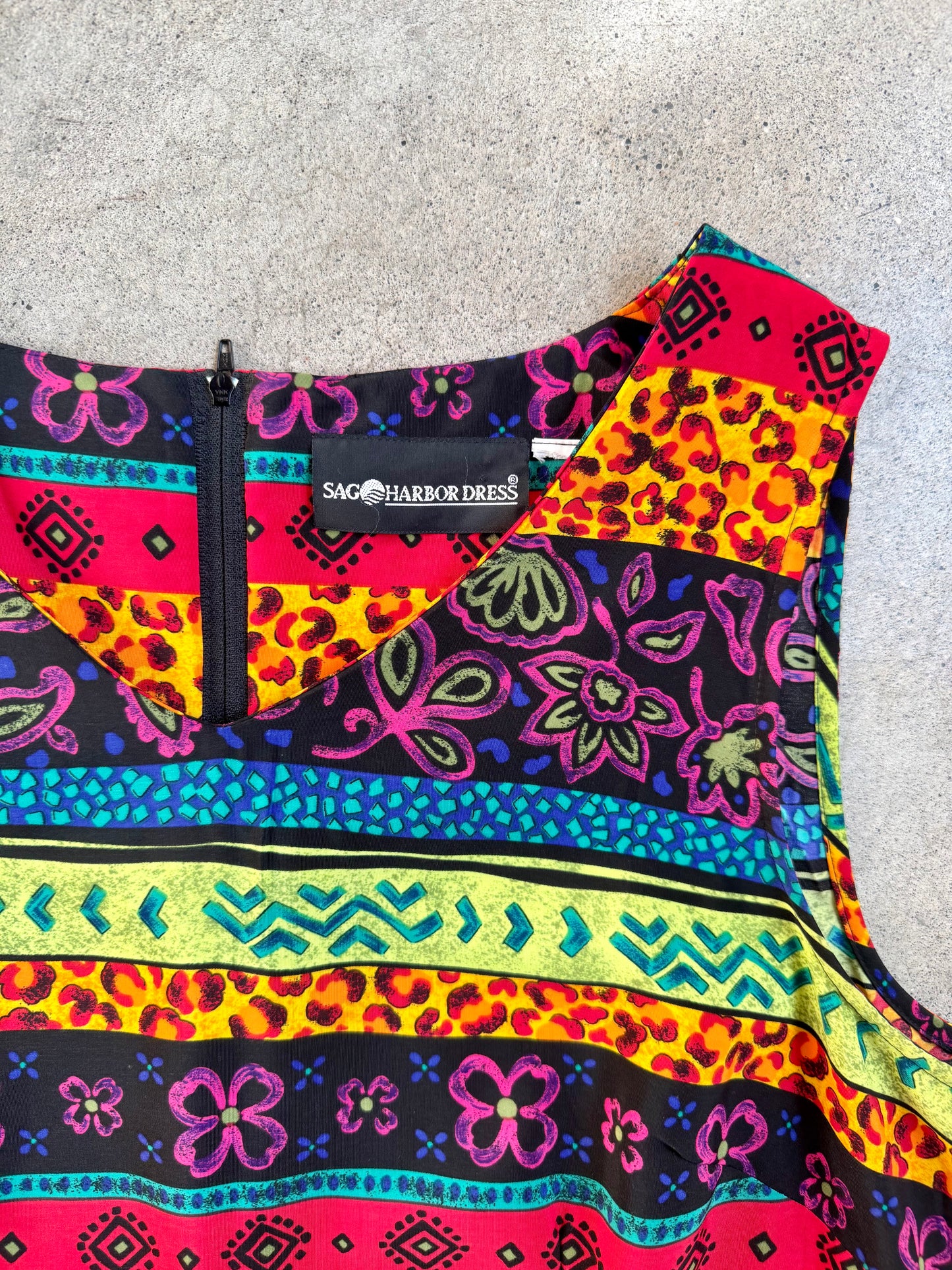 Vintage 1990s Sag Harbor Multi-Pattern Sleeveless Maxi Dress | XL