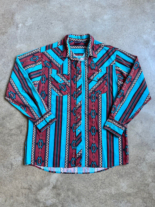 Vintage 1980s Blair Southwestern Pattern Button-Up Shirt | L/XL