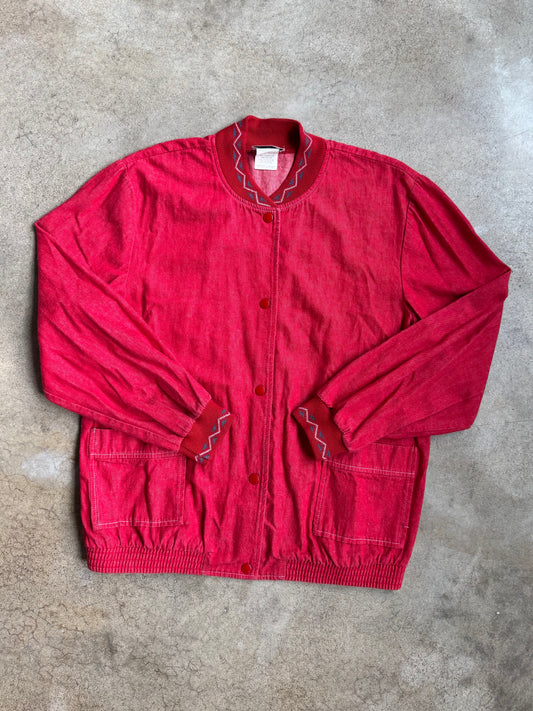 Vintage 1980s D’Allaird’s Red Southwest Trim Lightweight Cotton Jacket | Medium