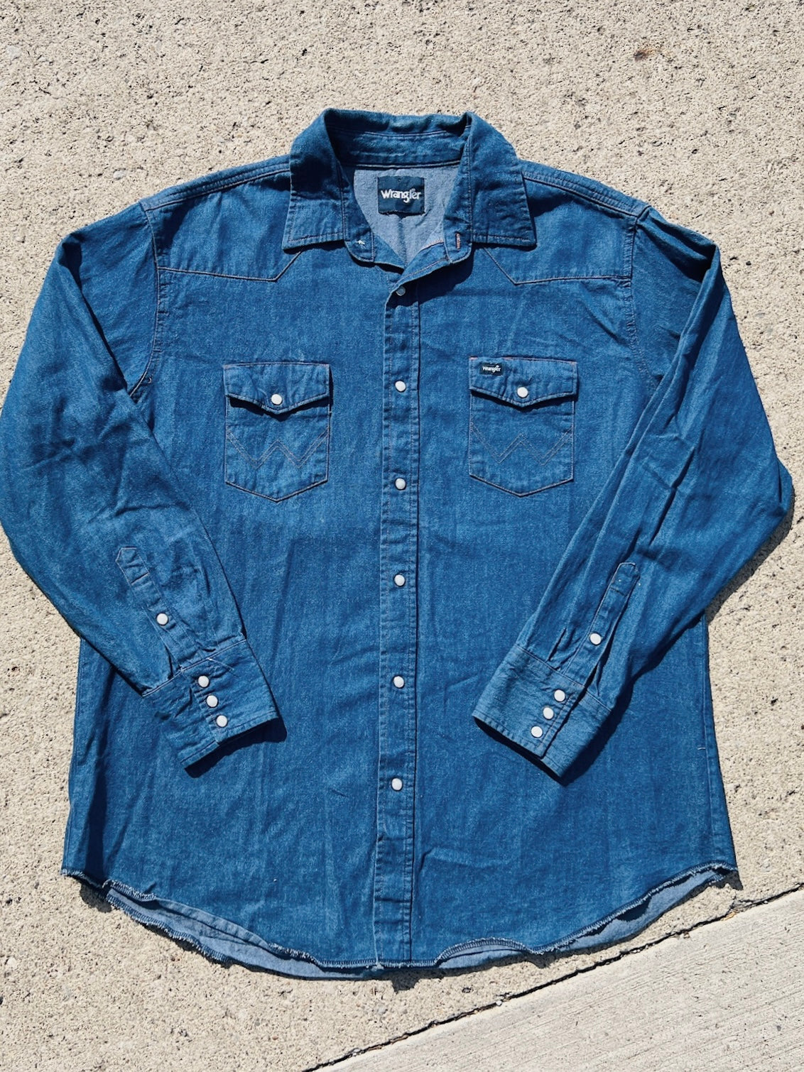 Vintage 1980s Wrangler Western Pearl Snap Denim Shirt | XXL