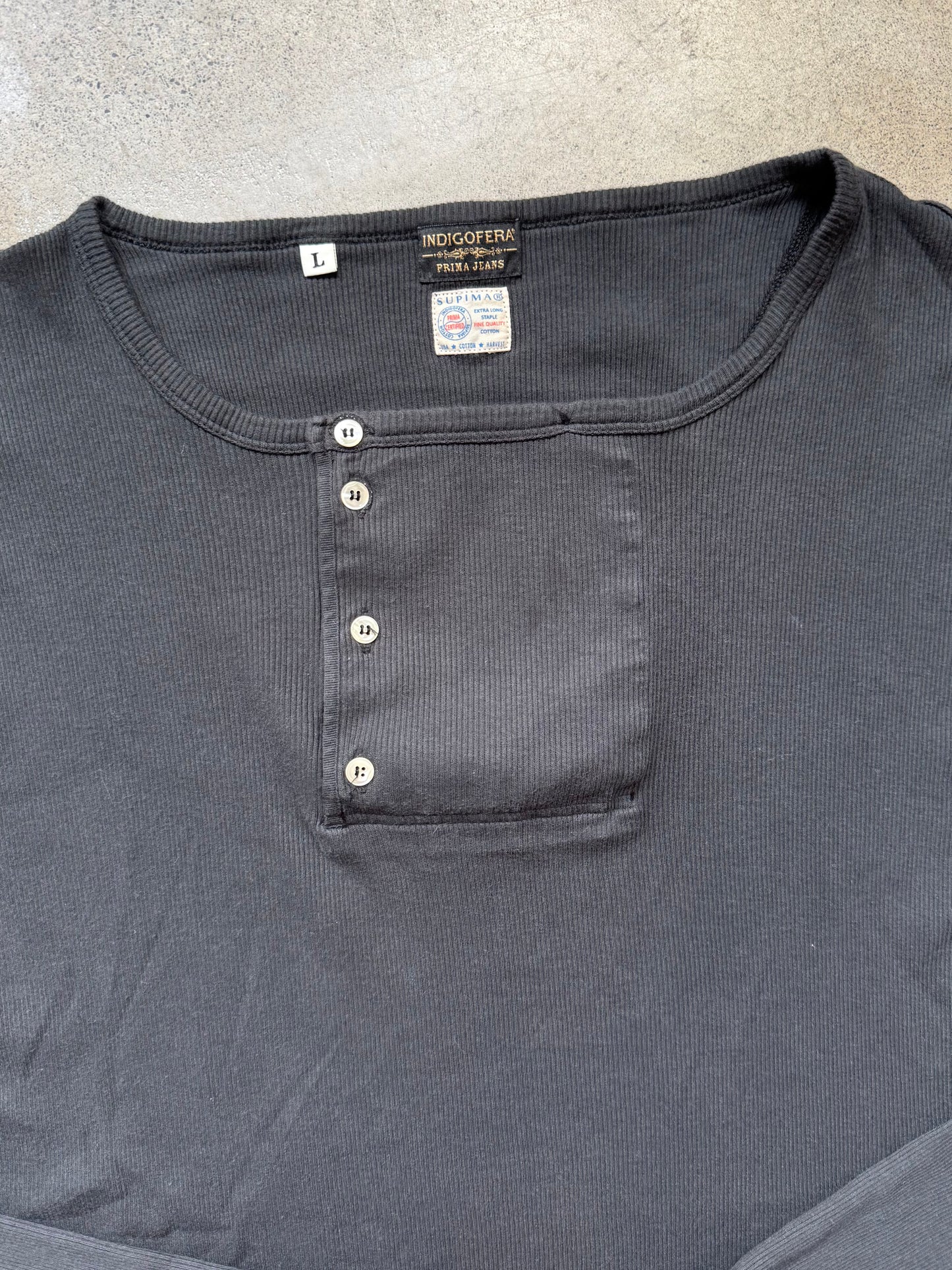 Indigofera “Hank” Supima Cotton Ribbed Asymmetric Henley Shirt | Large